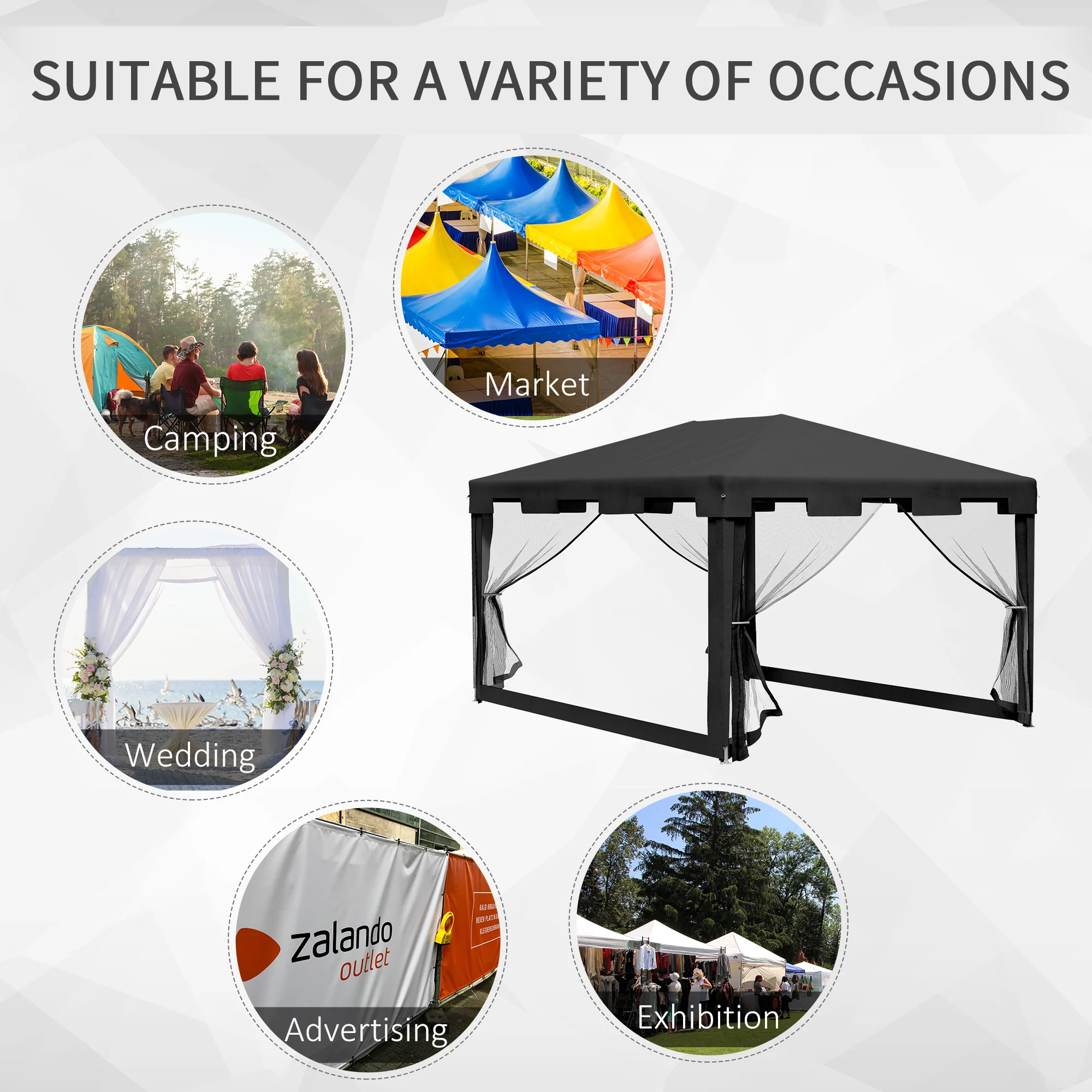 4 x 3 m Gazebo Canopy Party Tent with Mesh Sidewalls for Outdoor Event, Dark Grey - Image 9
