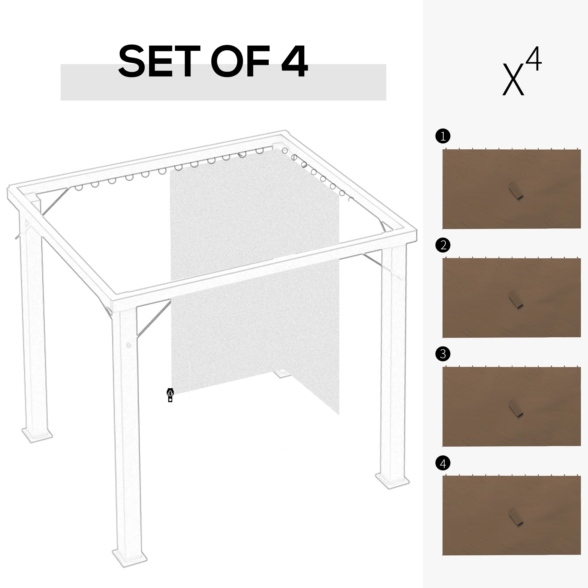 4 Pack Replacement Gazebo Privacy Panel for Most 3 x 4m Gazebo Canopy Pavillion, Dark Brown - Image 6