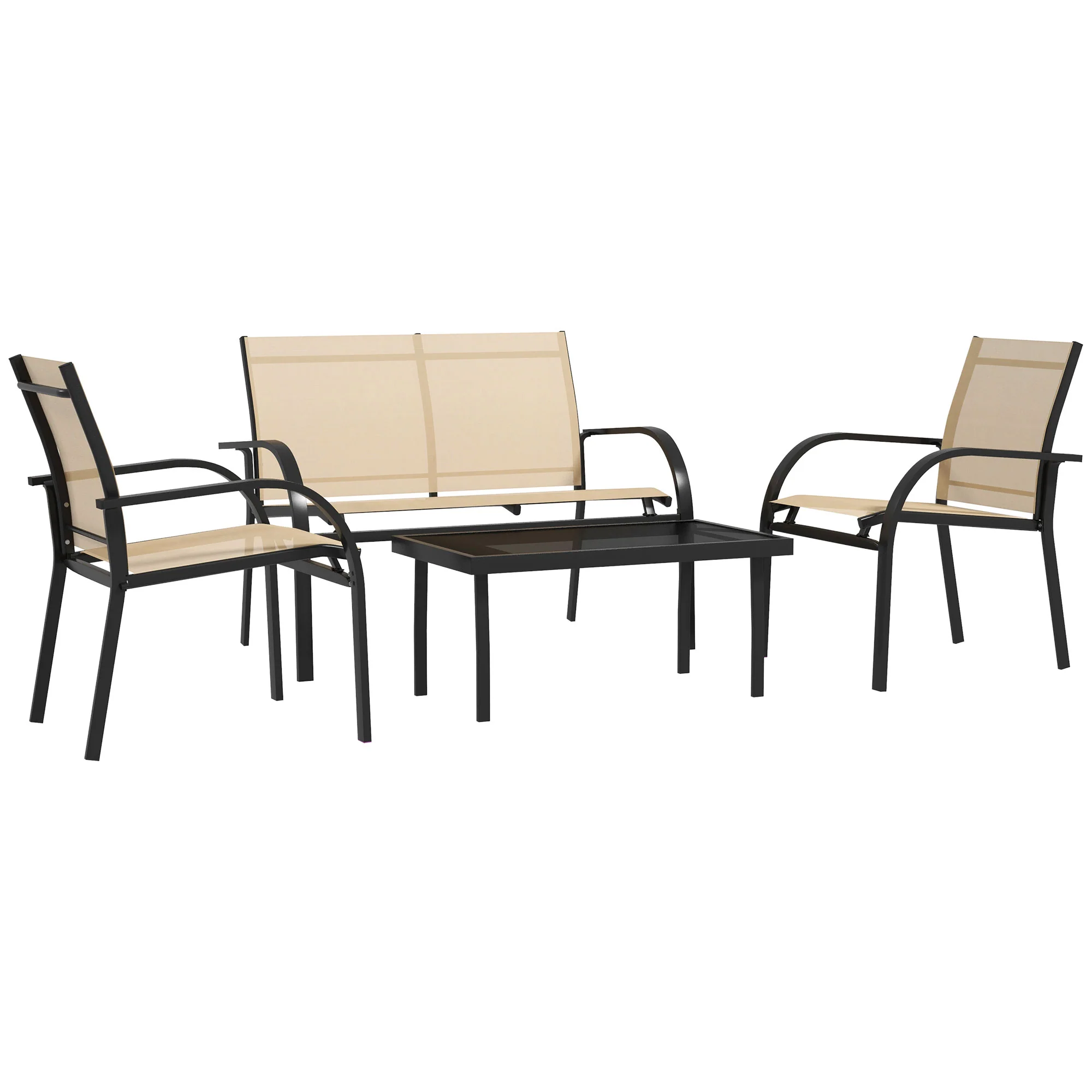 4 Pcs Curved Steel Outdoor Furniture Set w/ Loveseat, 2 Texteline Seats & Table, Beige - Image 12