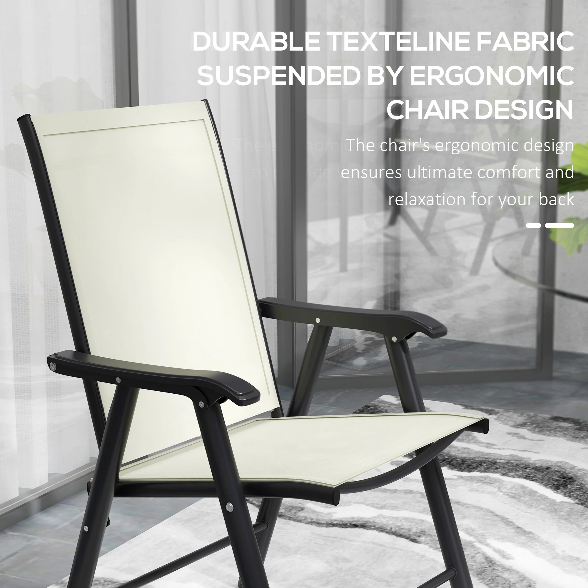 4-Piece Folding Chair Set, Outdoor Furniture Set with Mesh Fabric & Armrests, Beige - Image 6