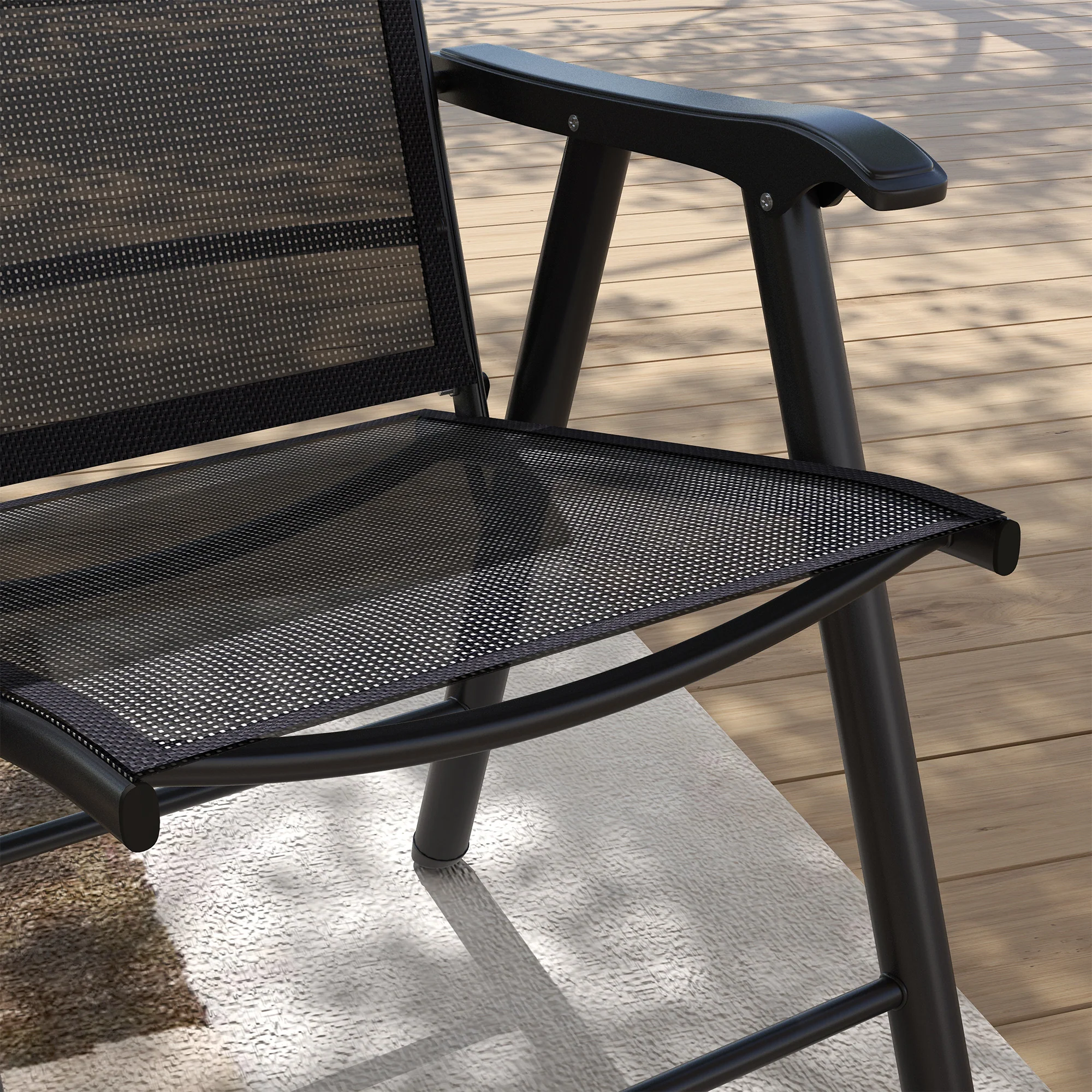 4-Piece Folding Chair Set, Outdoor Furniture Set with Mesh Fabric & Armrests, Black - Image 10