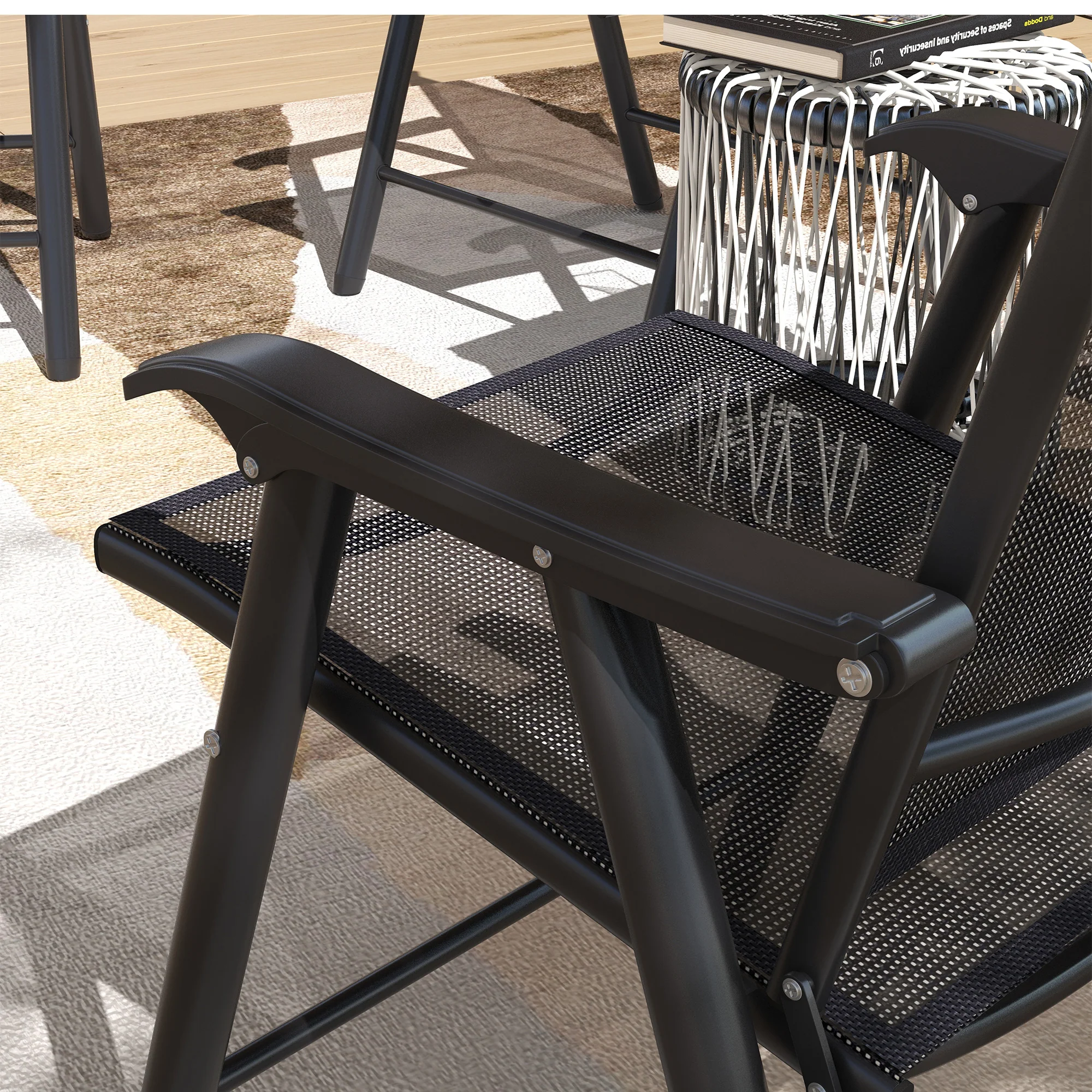 4-Piece Folding Chair Set, Outdoor Furniture Set with Mesh Fabric & Armrests, Black - Image 11
