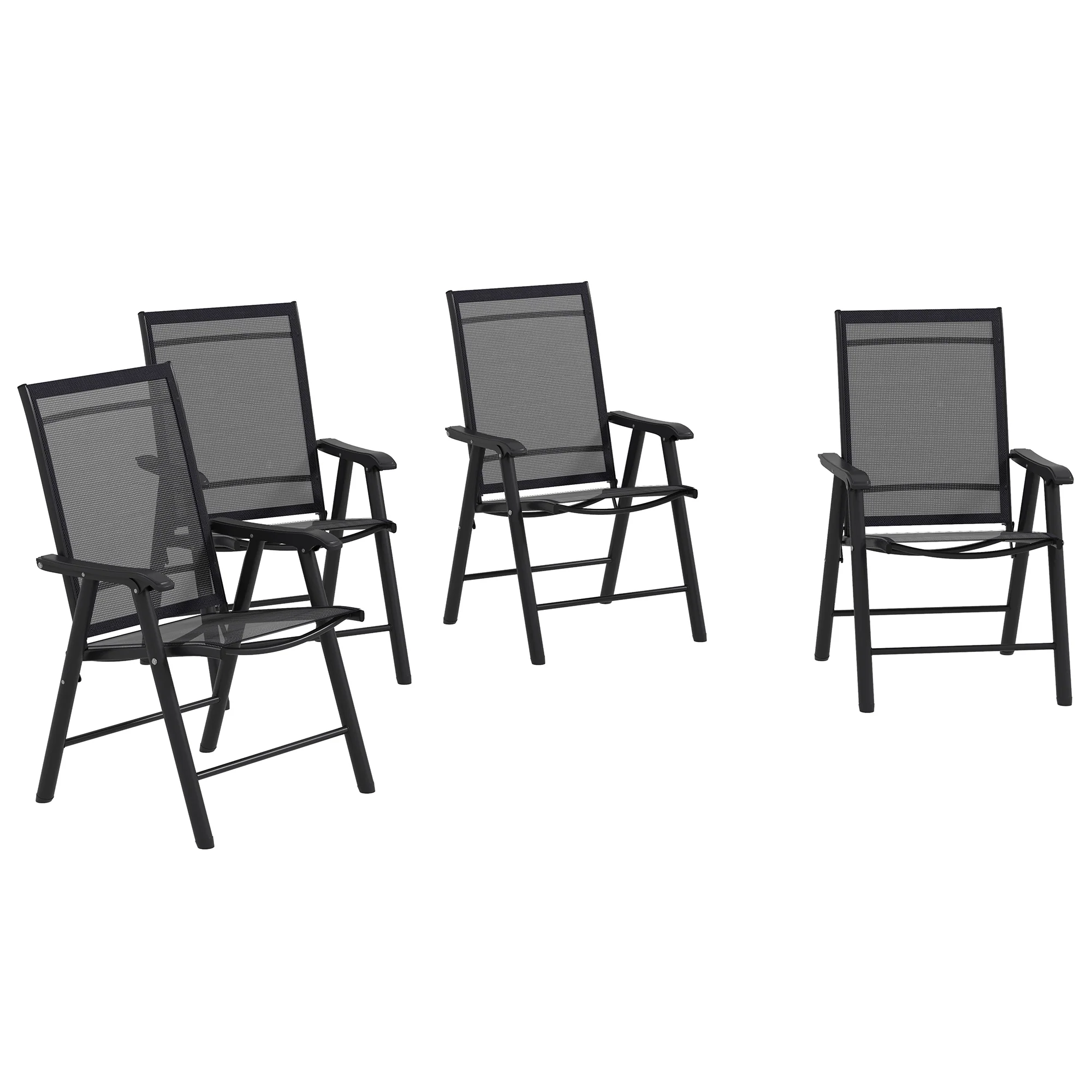 4-Piece Folding Chair Set, Outdoor Furniture Set with Mesh Fabric & Armrests, Black - Image 12