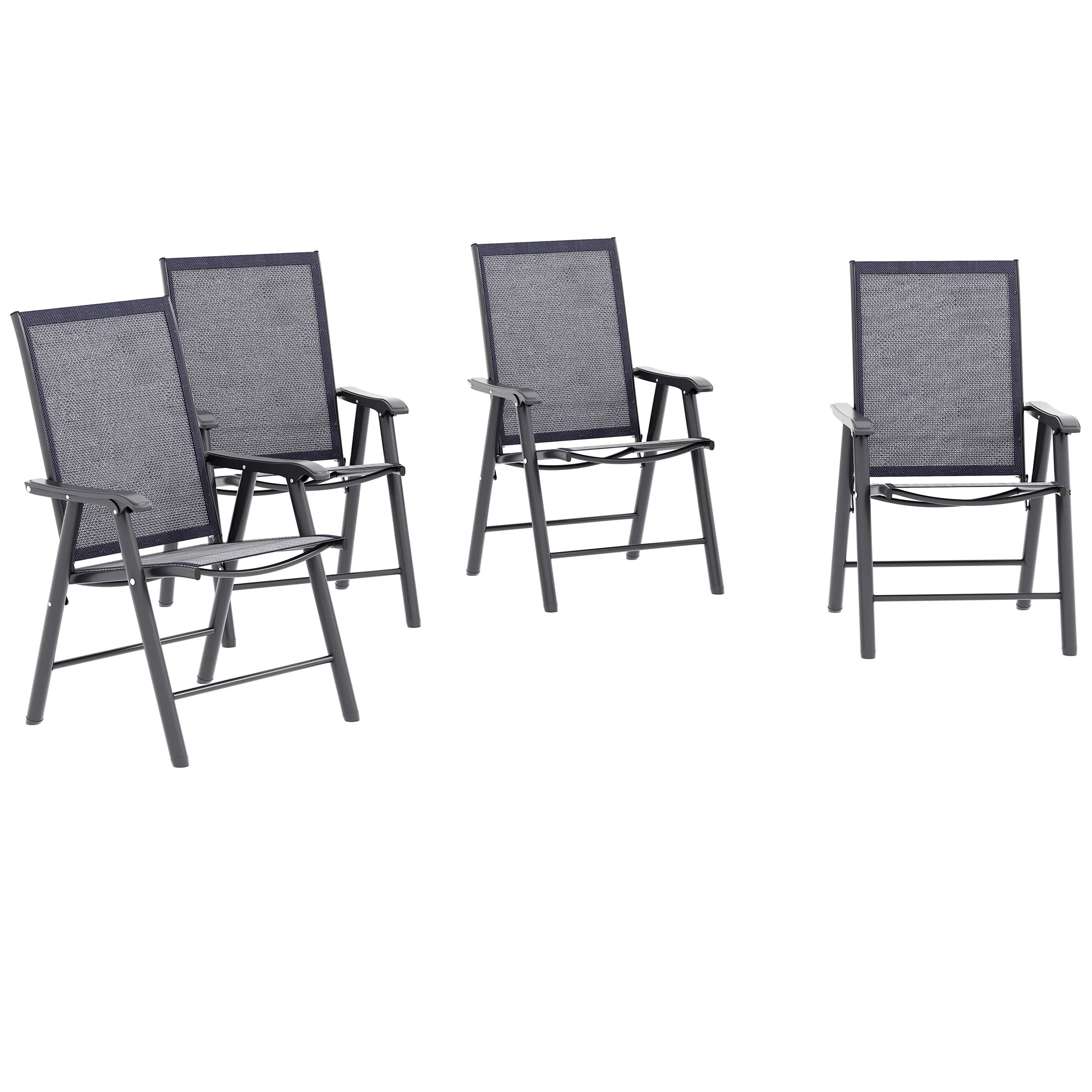 4-Piece Folding Chair Set, Outdoor Furniture Set with Mesh Fabric & Armrests, Dark Grey
