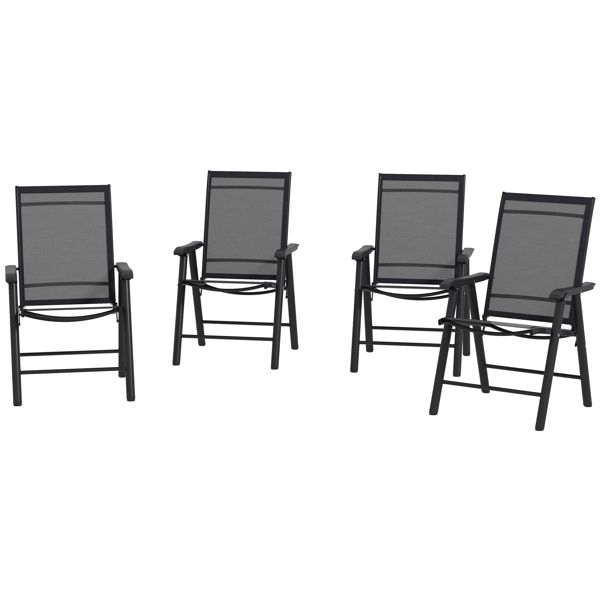 4-Piece Folding Chair Set, Outdoor Furniture Set with Mesh Fabric & Armrests, Black - Image 2