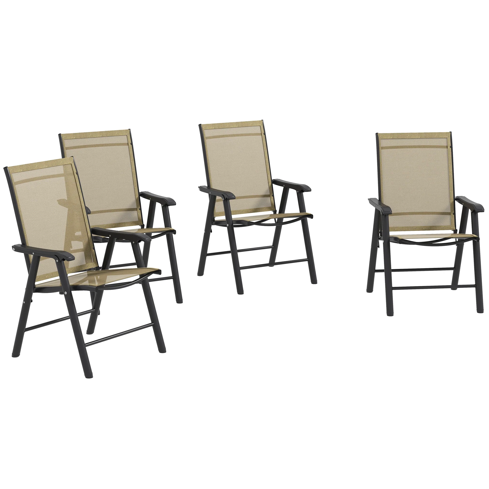 4-Piece Folding Chair Set, Outdoor Furniture Set with Mesh Fabric & Armrests, Brown