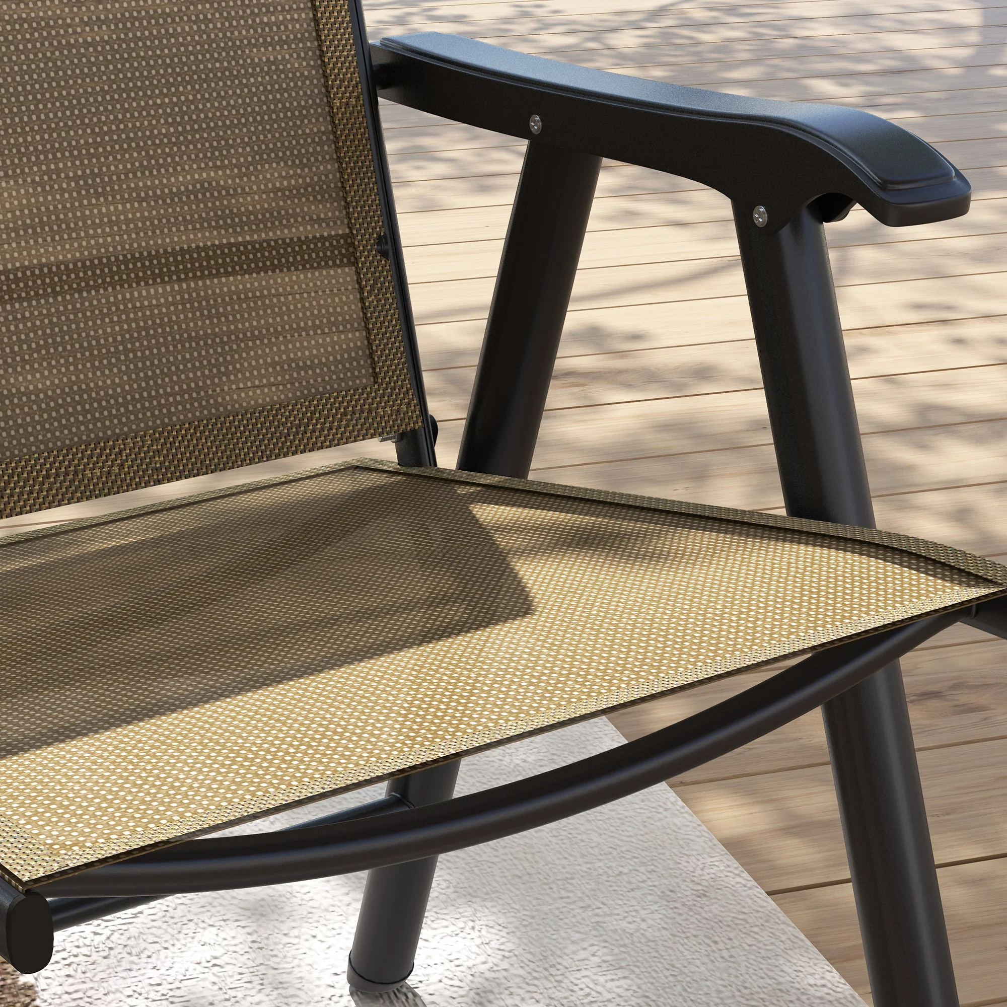 4-Piece Folding Chair Set, Outdoor Furniture Set with Mesh Fabric & Armrests, Brown - Image 10