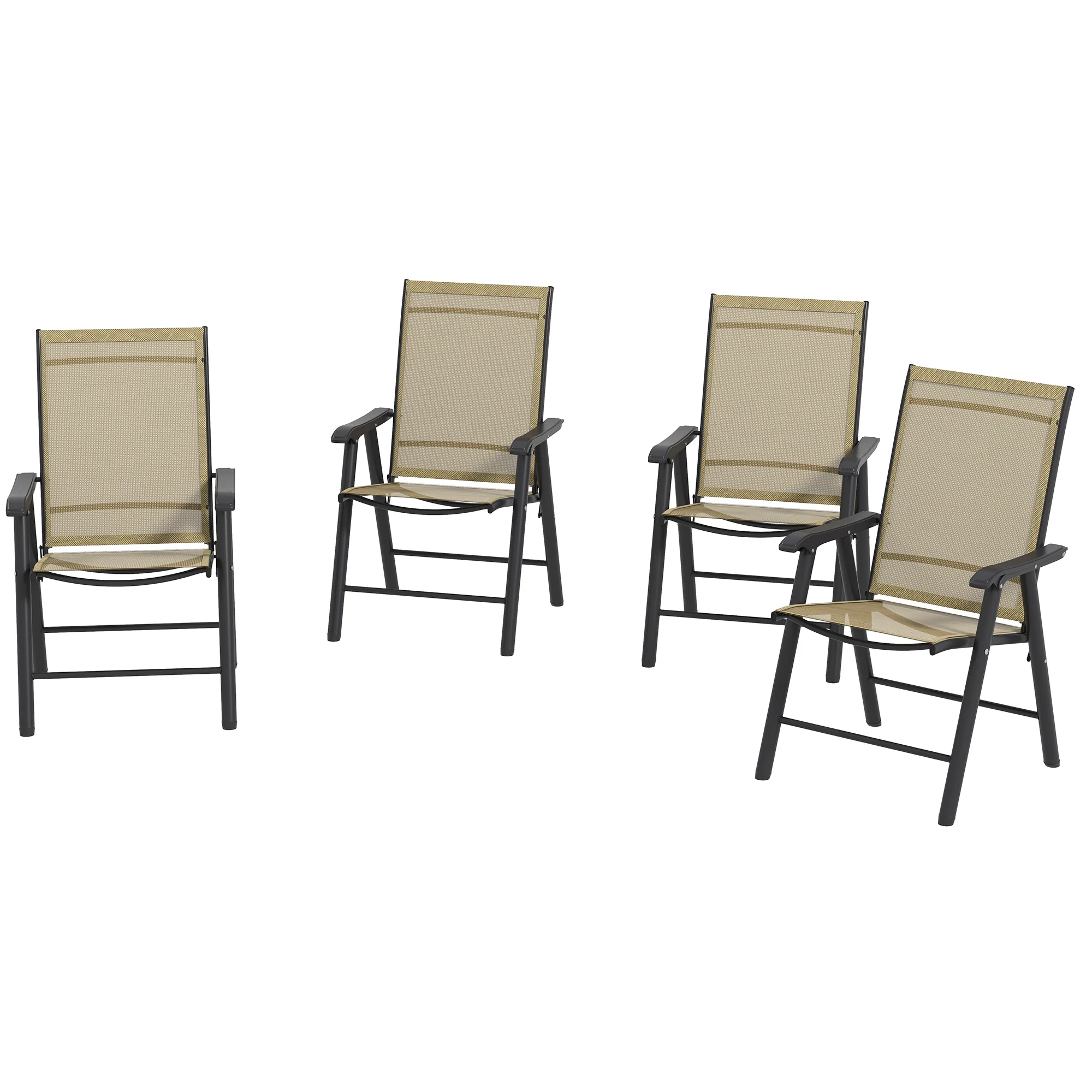 4-Piece Folding Chair Set, Outdoor Furniture Set with Mesh Fabric & Armrests, Brown - Image 2