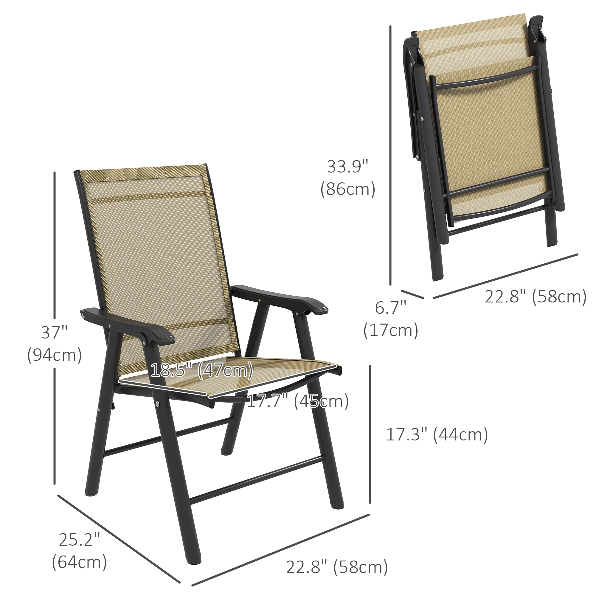 4-Piece Folding Chair Set, Outdoor Furniture Set with Mesh Fabric & Armrests, Brown - Image 5