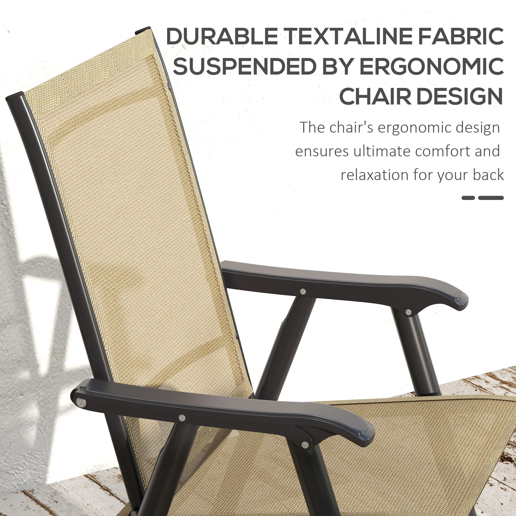 4-Piece Folding Chair Set, Outdoor Furniture Set with Mesh Fabric & Armrests, Brown - Image 6