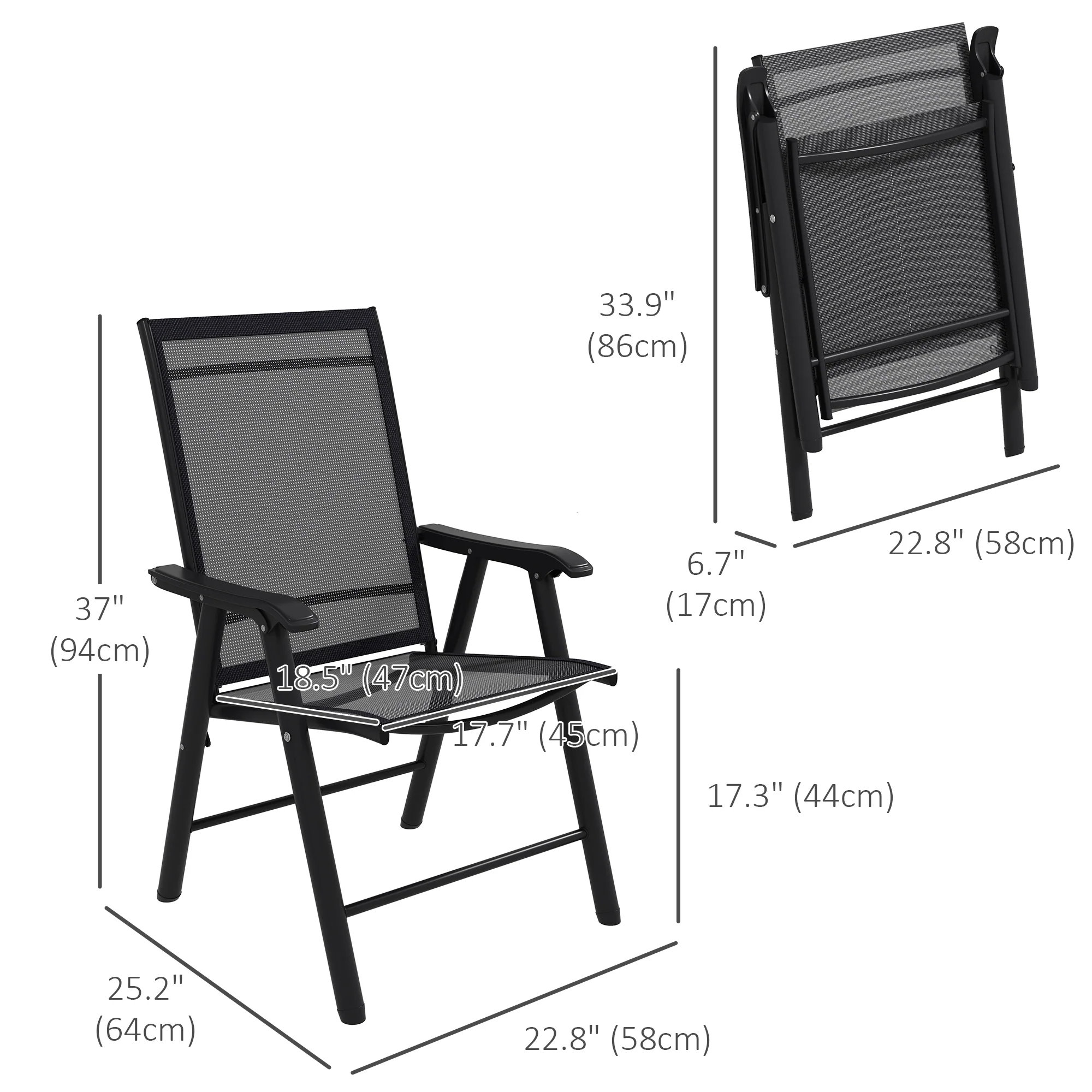 4-Piece Folding Chair Set, Outdoor Furniture Set with Mesh Fabric & Armrests, Black - Image 5