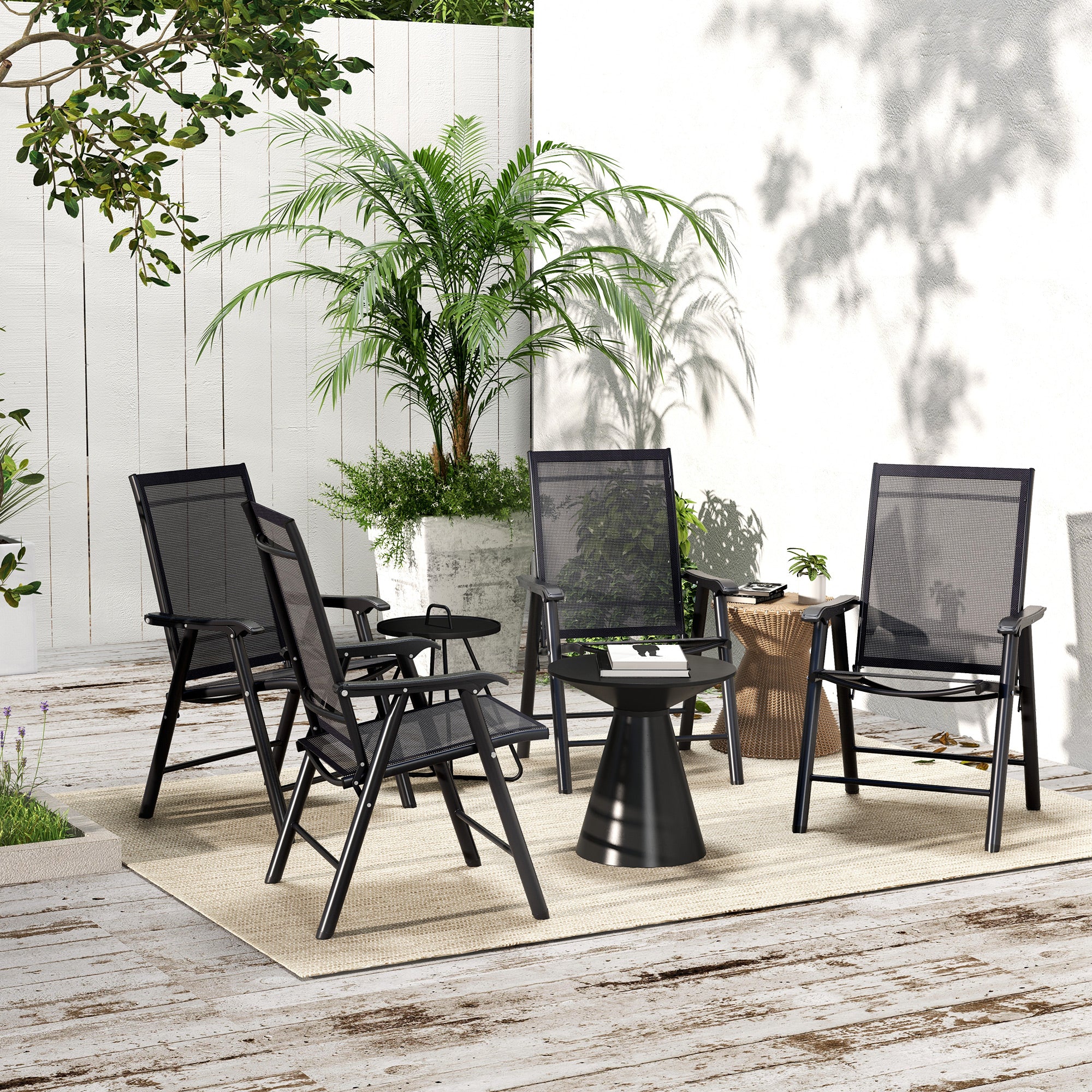 4-Piece Folding Chair Set, Outdoor Furniture Set with Mesh Fabric & Armrests, Black - Image 9