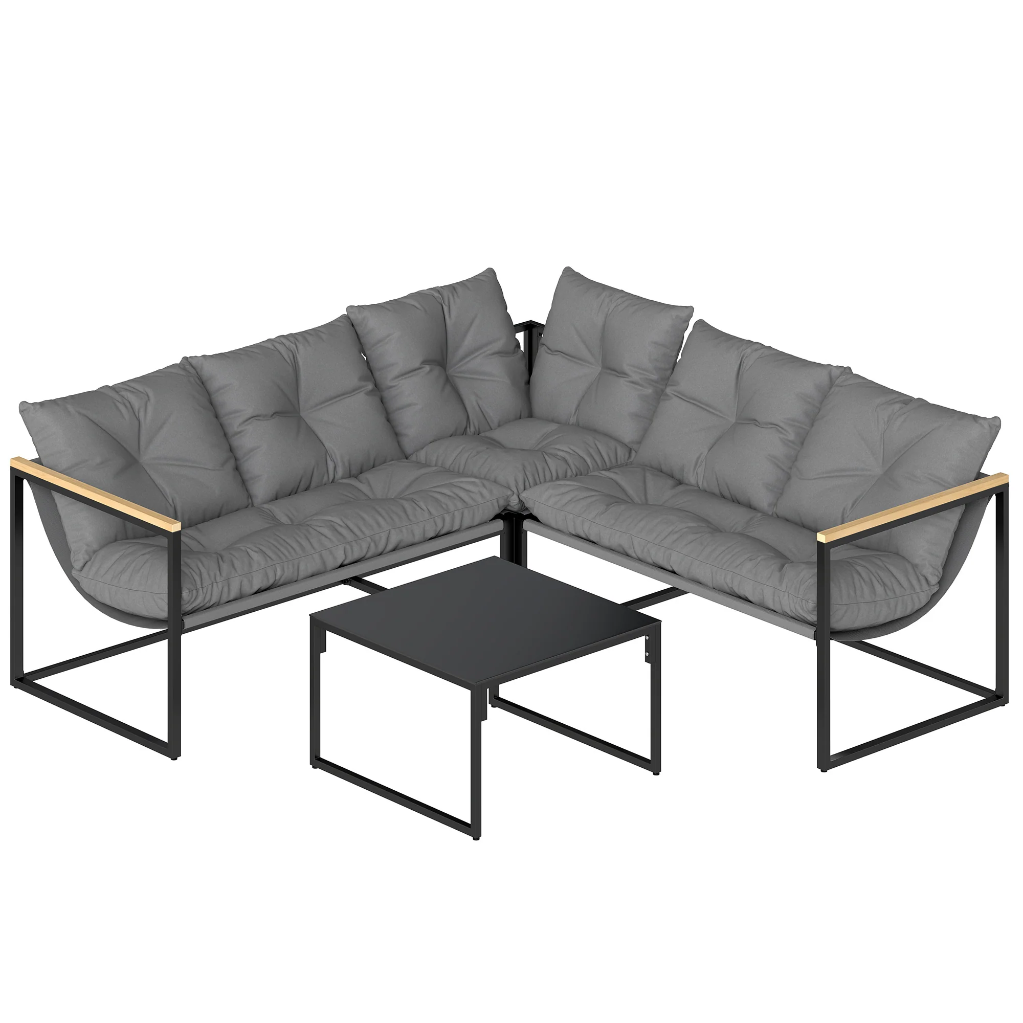 4 Piece Garden Furniture Set with Coffee Table and Thick Cushions, Grey - Image 12