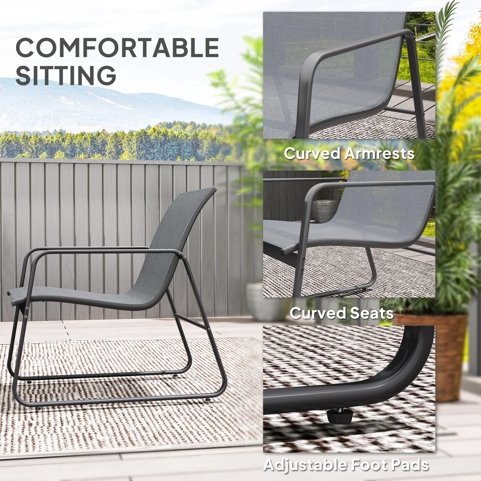 4 Piece Outdoor Patio Sofa Set with Loveseat, Single Chairs & Glass Top Table, Light Grey - Image 8