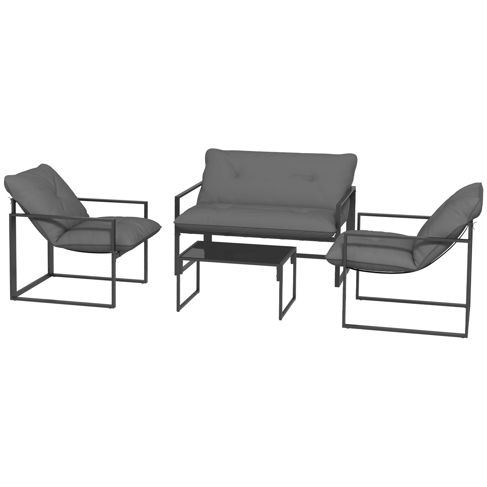 4 Pieces Steel Frame Garden Sofa Set w/ Loveseat, 2 Armchairs & Coffee Table, Grey - Image 2