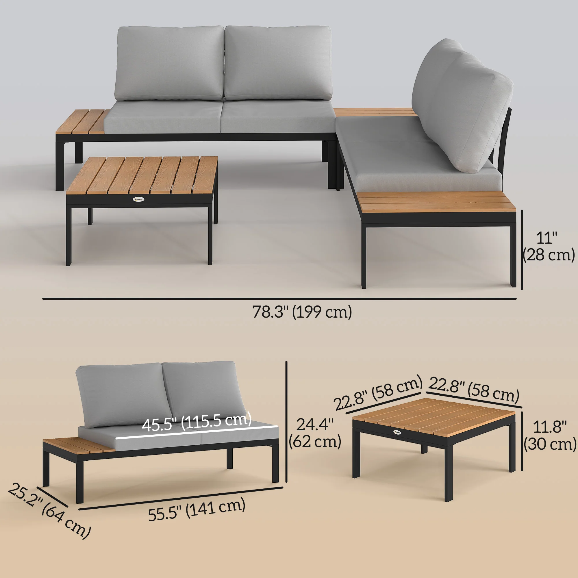 4 Piece L-Shaped Garden Furniture Set with 2 Coffee Tables, Teak - Image 5