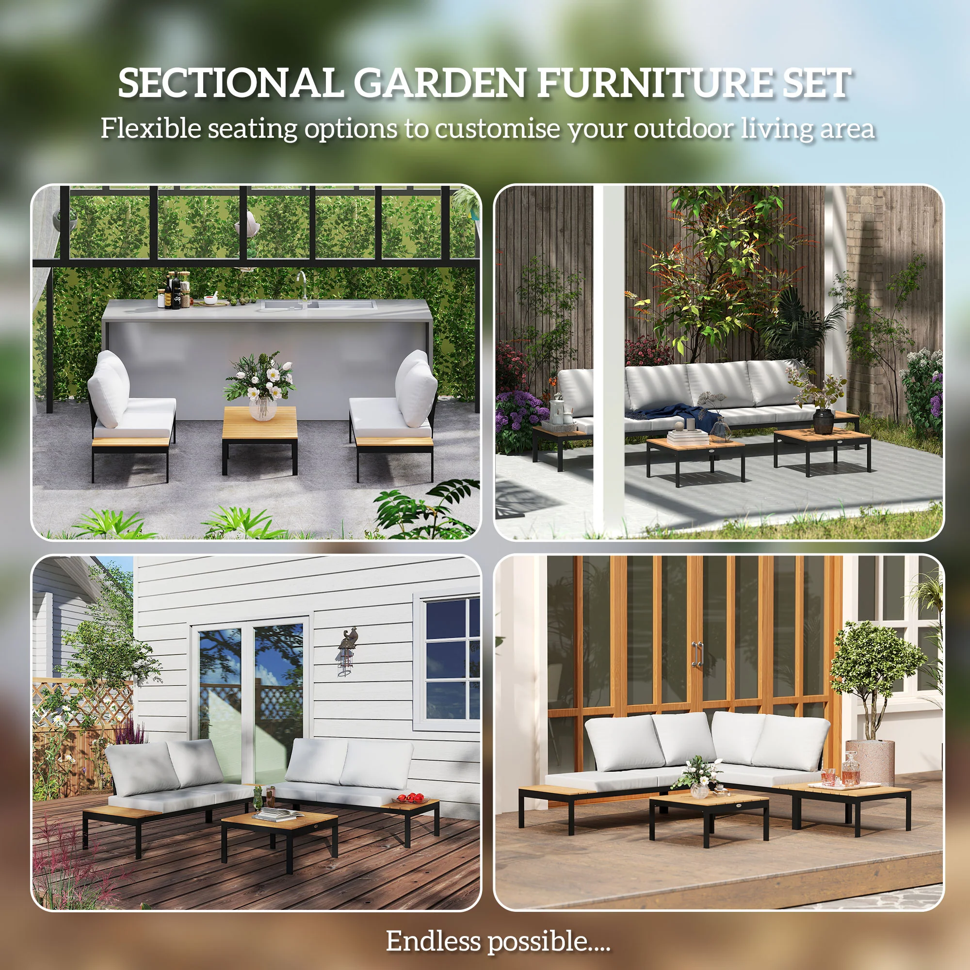4 Piece L-Shaped Garden Furniture Set with 2 Coffee Tables, Teak - Image 6