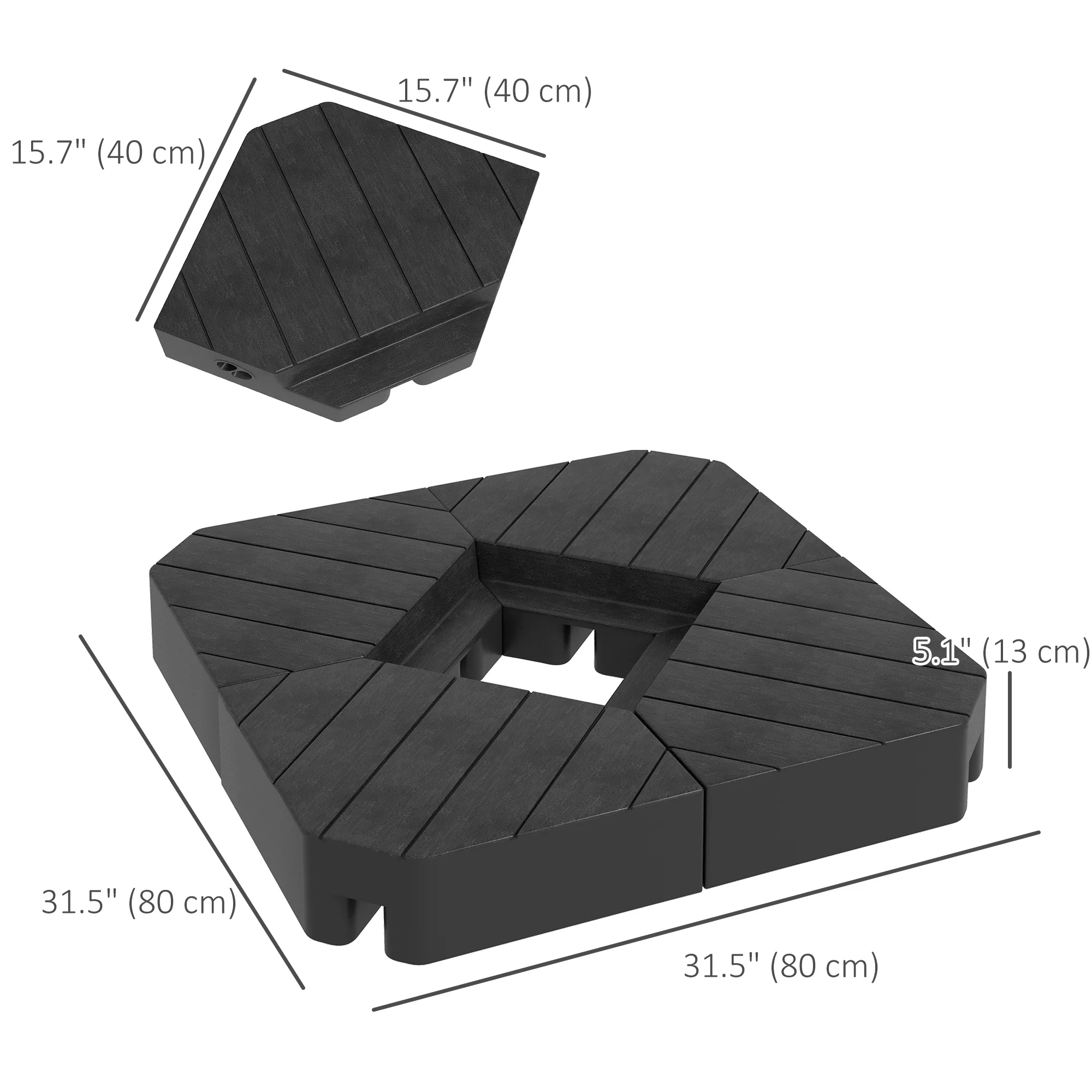 4-Piece Cantilever Umbrella Weight Set (176lb Sand Capacity), Black - Image 5