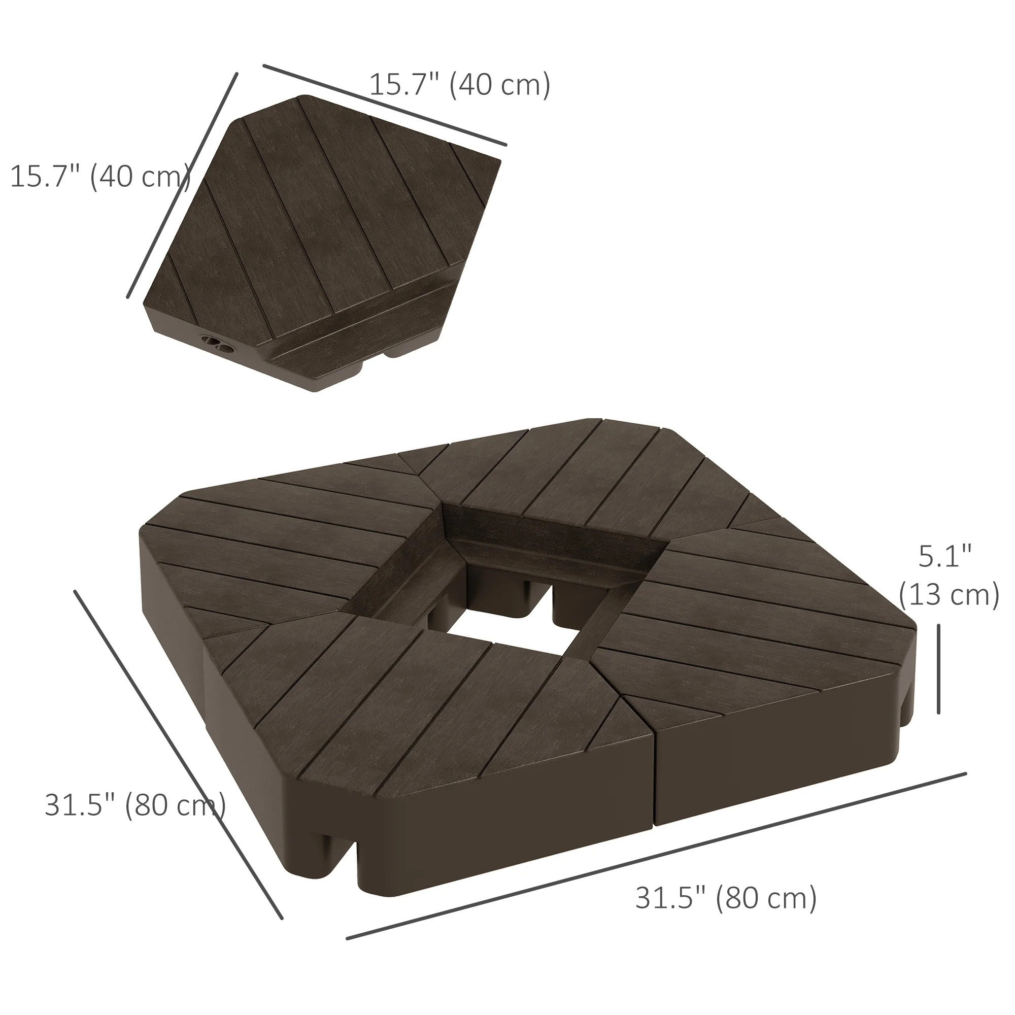 4-Piece Cantilever Umbrella Weight Set, Filled Up to 176lb Sand/ 132lb Water, Brown - Image 5
