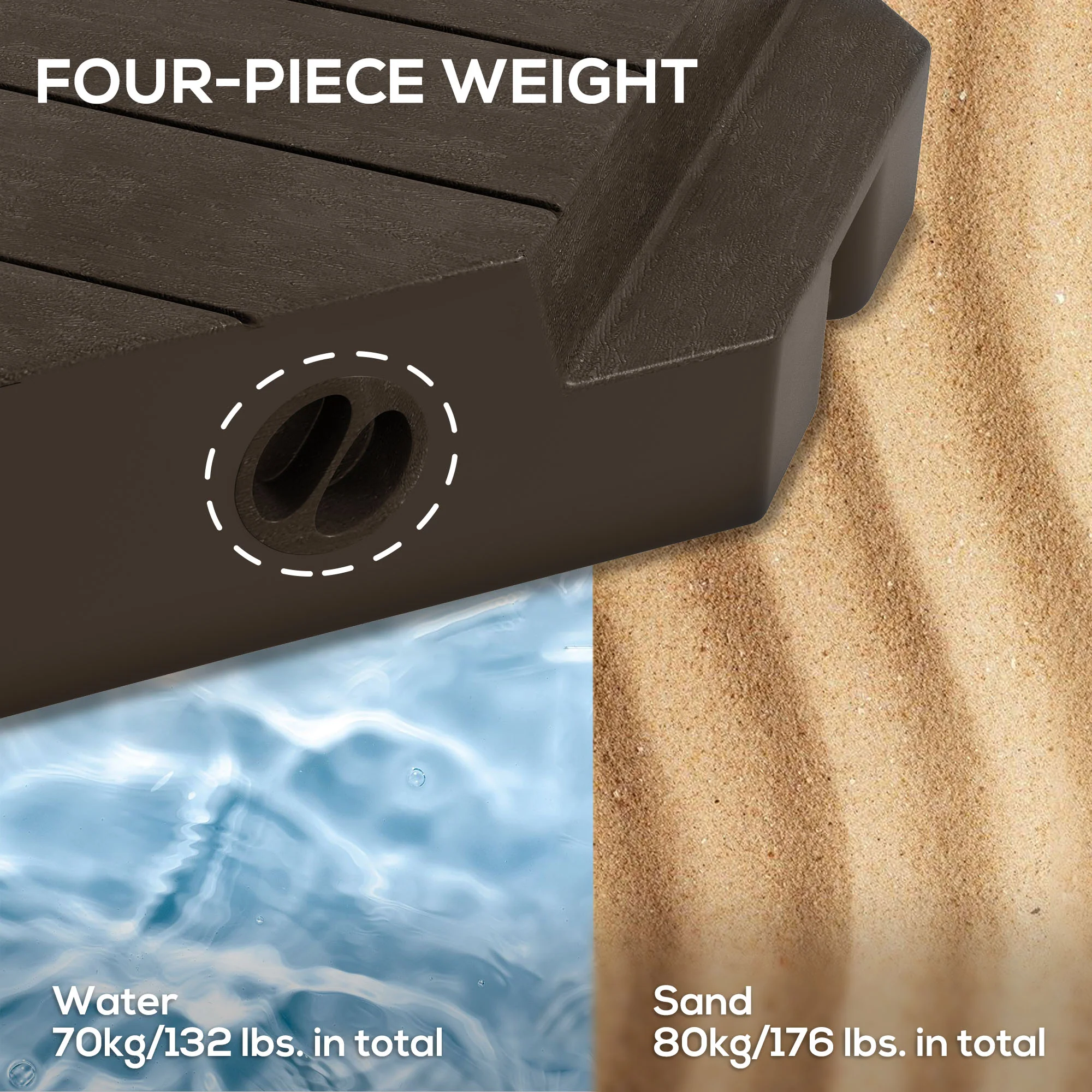 4-Piece Cantilever Umbrella Weight Set, Filled Up to 176lb Sand/ 132lb Water, Brown - Image 7