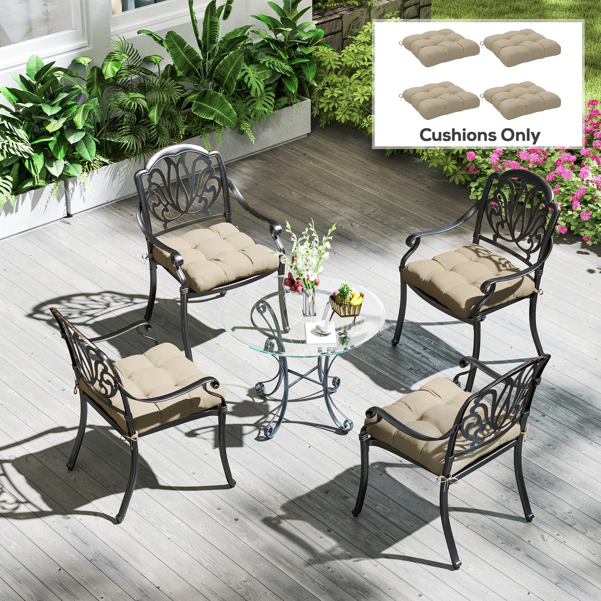 4-Piece Patio Chair Cushions Set with Ties, 19" x 19" x 4" - Image 3