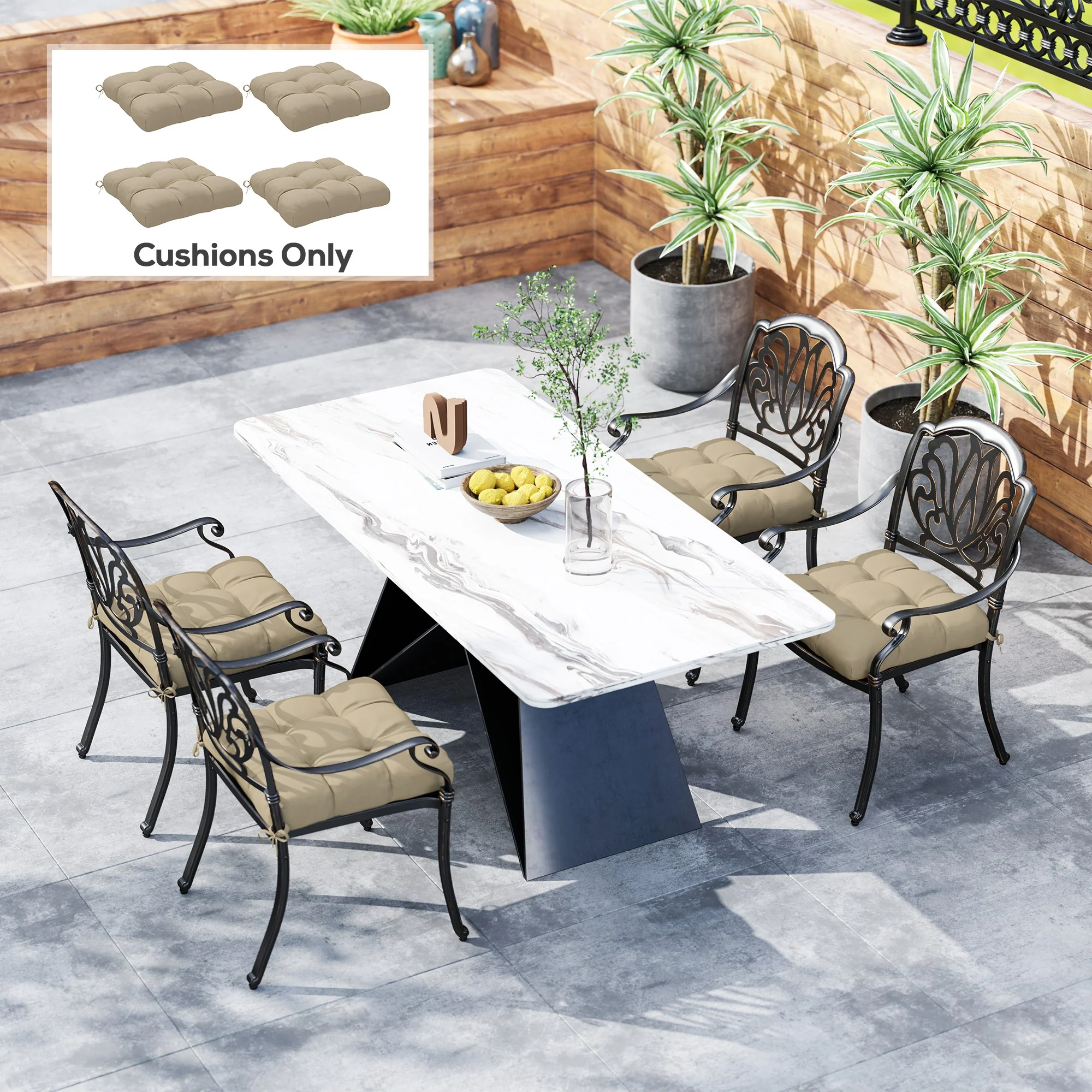 4-Piece Patio Chair Cushions Set with Ties, 19" x 19" x 4" - Image 4
