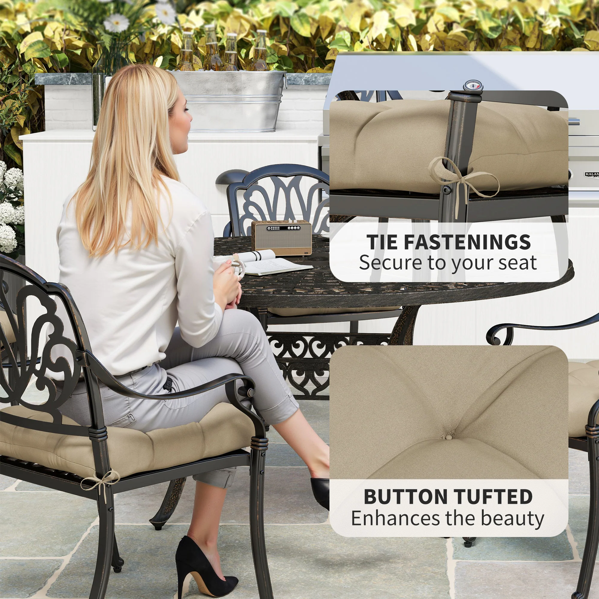 4-Piece Patio Chair Cushions Set with Ties, 19" x 19" x 4" - Image 7