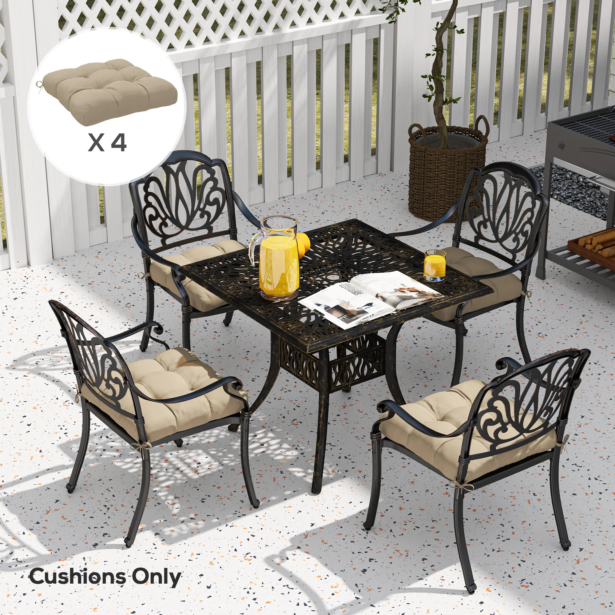 4-Piece Patio Chair Cushions Set with Ties, 19" x 19" x 4" - Image 9