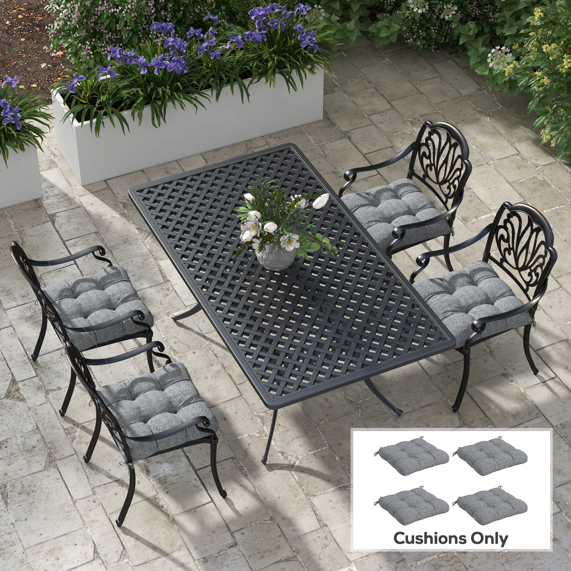 4-Piece Patio Chair Cushions Set with Ties, 19" x 19" x 4" - Image 3