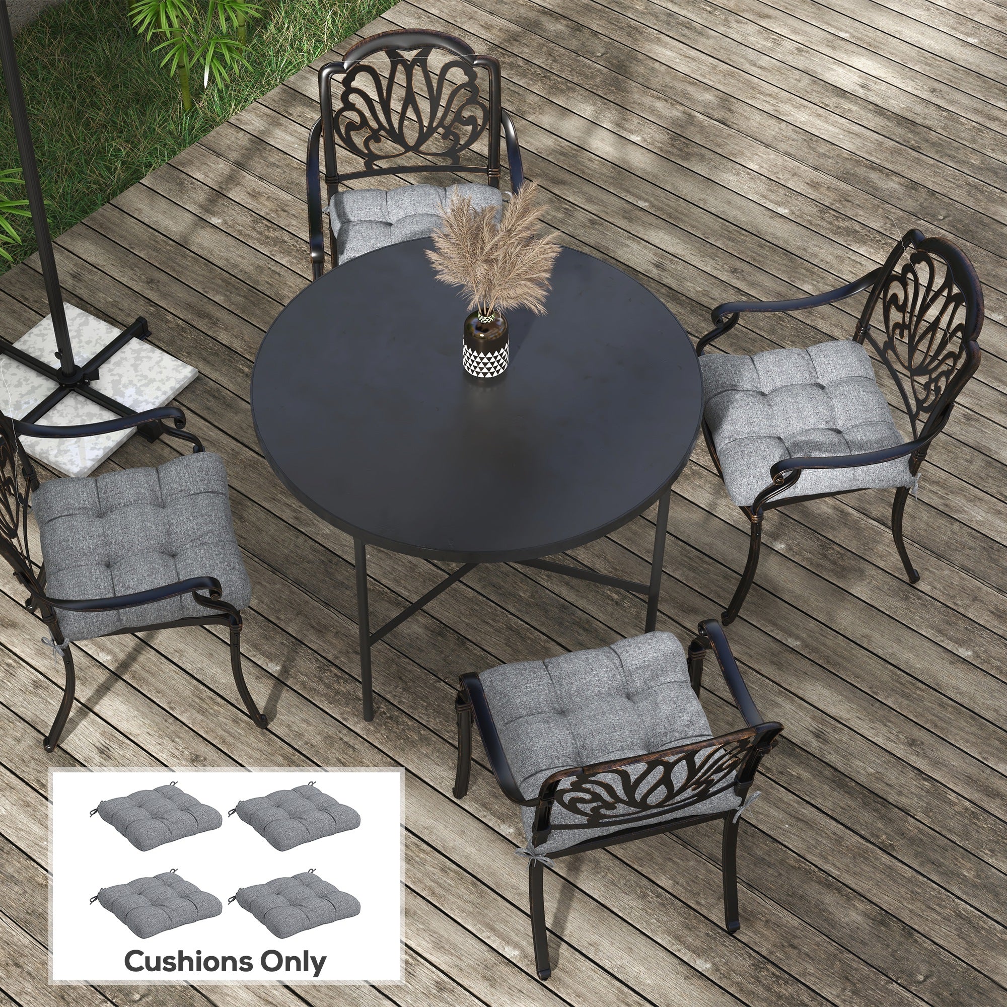 4-Piece Patio Chair Cushions Set with Ties, 19" x 19" x 4" - Image 4