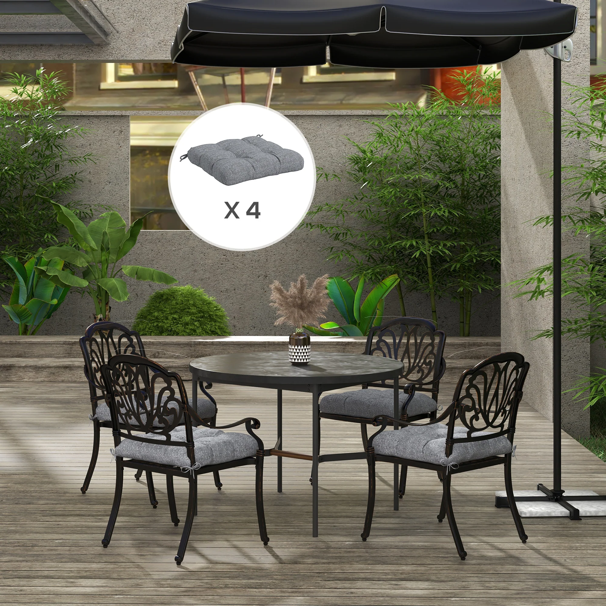4-Piece Patio Chair Cushions Set with Ties, 19" x 19" x 4" - Image 9