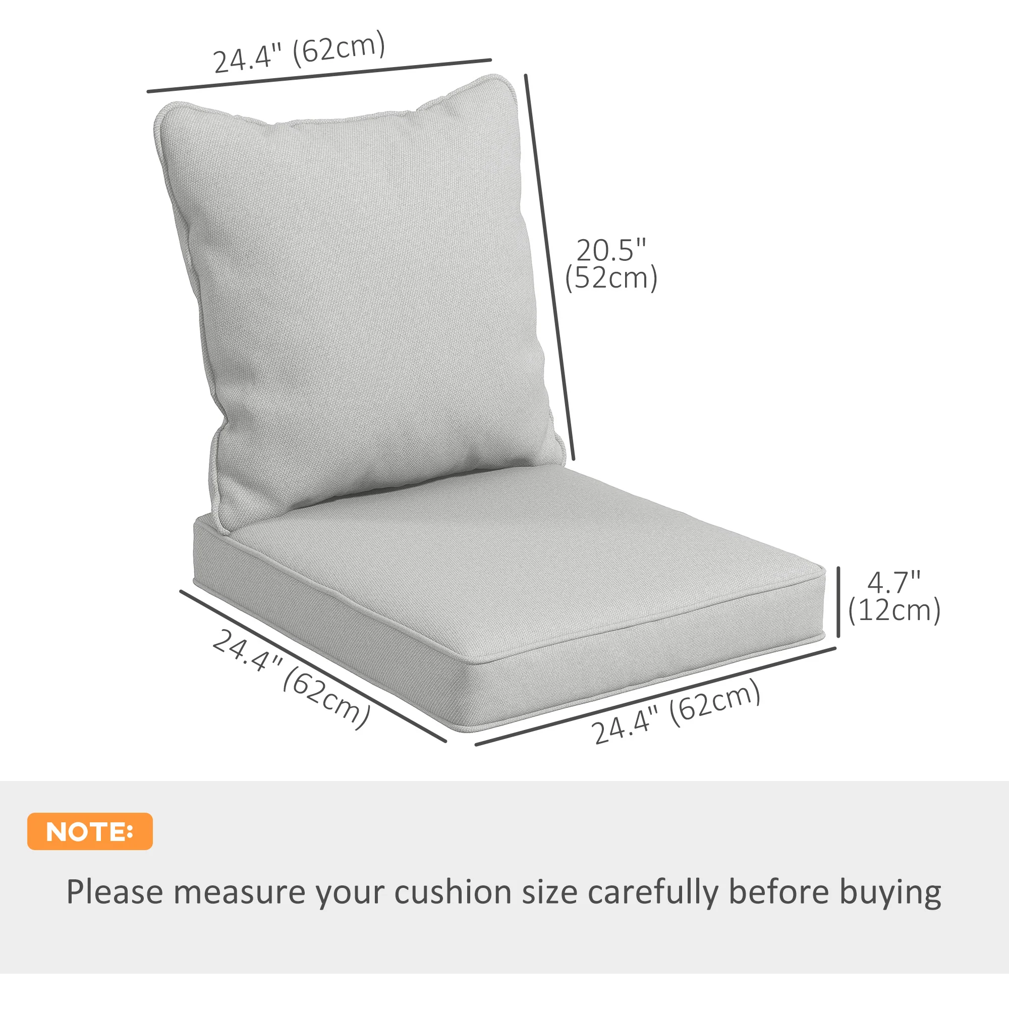 4-Piece Seat Cushion Back Pillows Replacement, Outdoor Patio Chair Cushions Set, Light Grey - Image 5