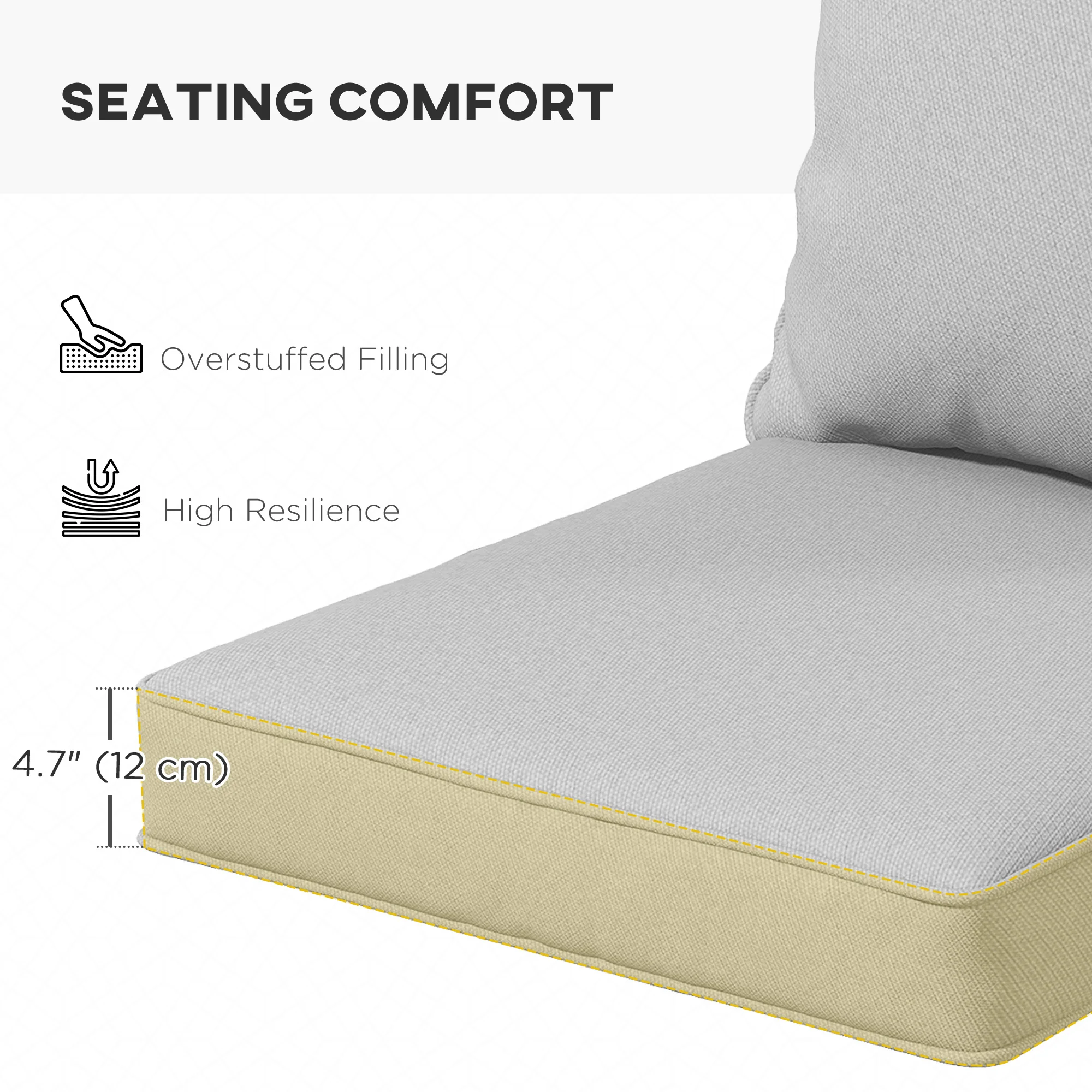 4-Piece Seat Cushion Back Pillows Replacement, Outdoor Patio Chair Cushions Set, Light Grey - Image 8