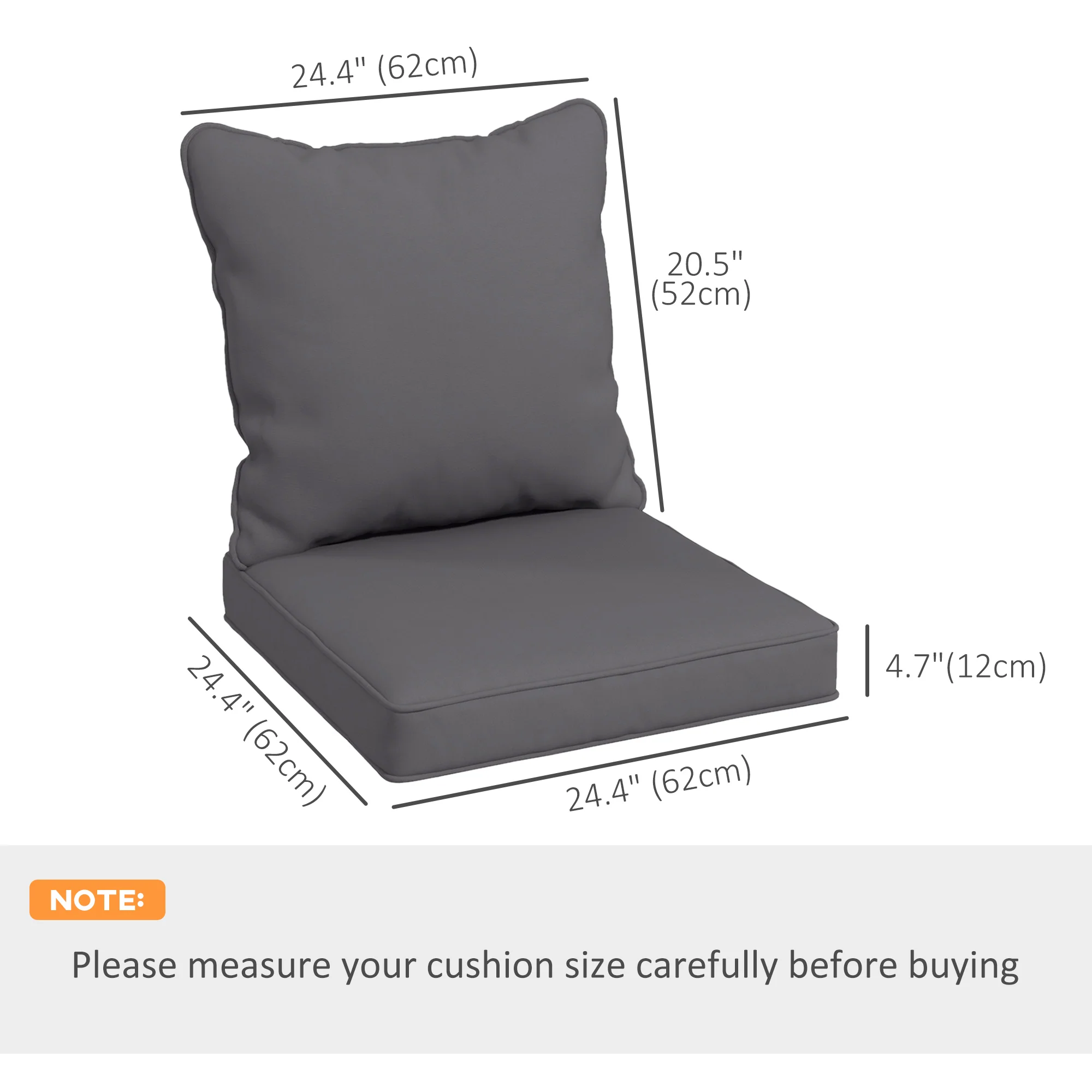 4-Piece Seat Cushion Back Pillows Replacement, Outdoor Patio Chair Cushions Set, Dark Grey - Image 5