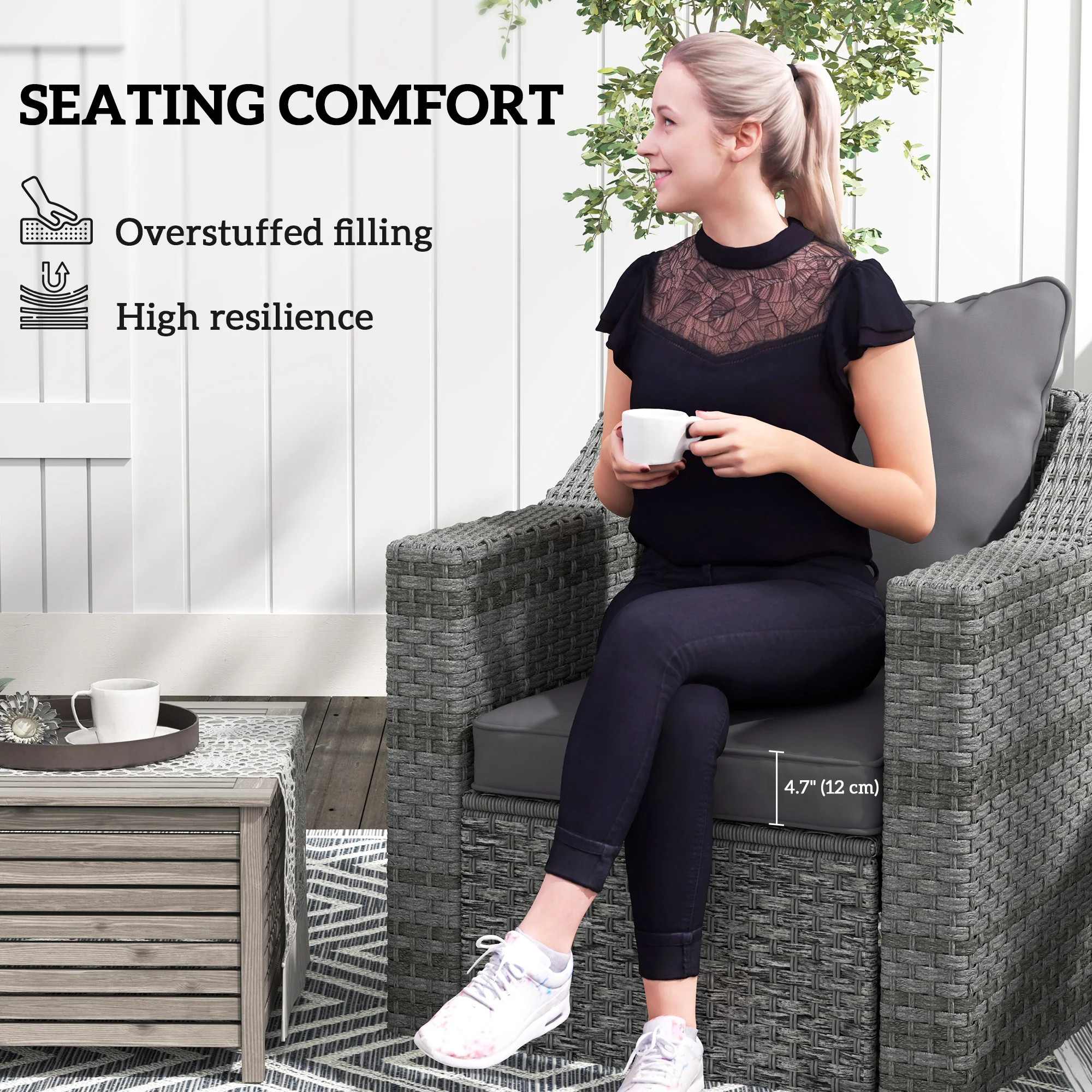 4-Piece Seat Cushion Back Pillows Replacement, Outdoor Patio Chair Cushions Set, Dark Grey - Image 8