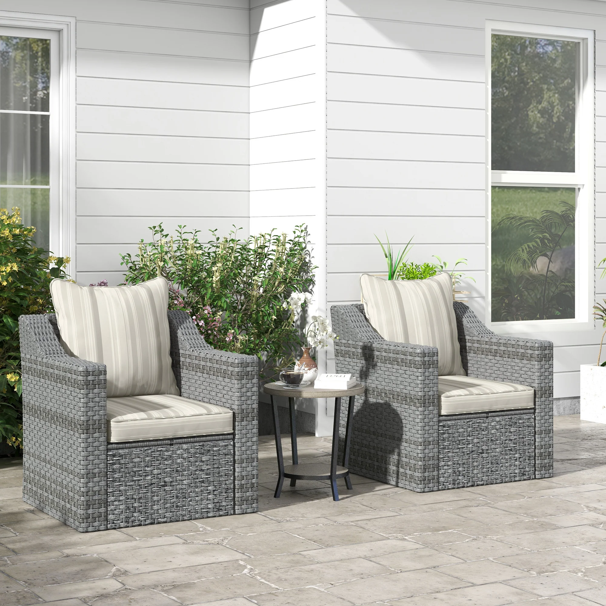 4-Piece Seat Cushion Back Pillows Replacement, Outdoor Patio Chair Cushions Set, Grey - Image 3
