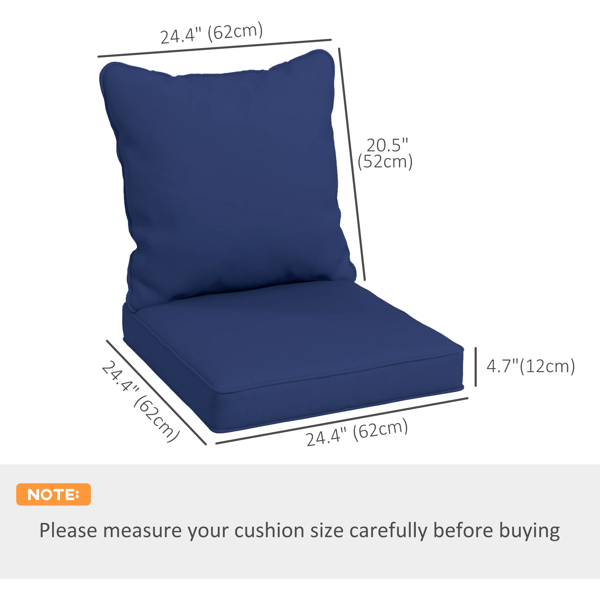 4-Piece Seat Cushion Back Pillows Replacement, Outdoor Patio Chair Cushions Set, Dark Blue - Image 5