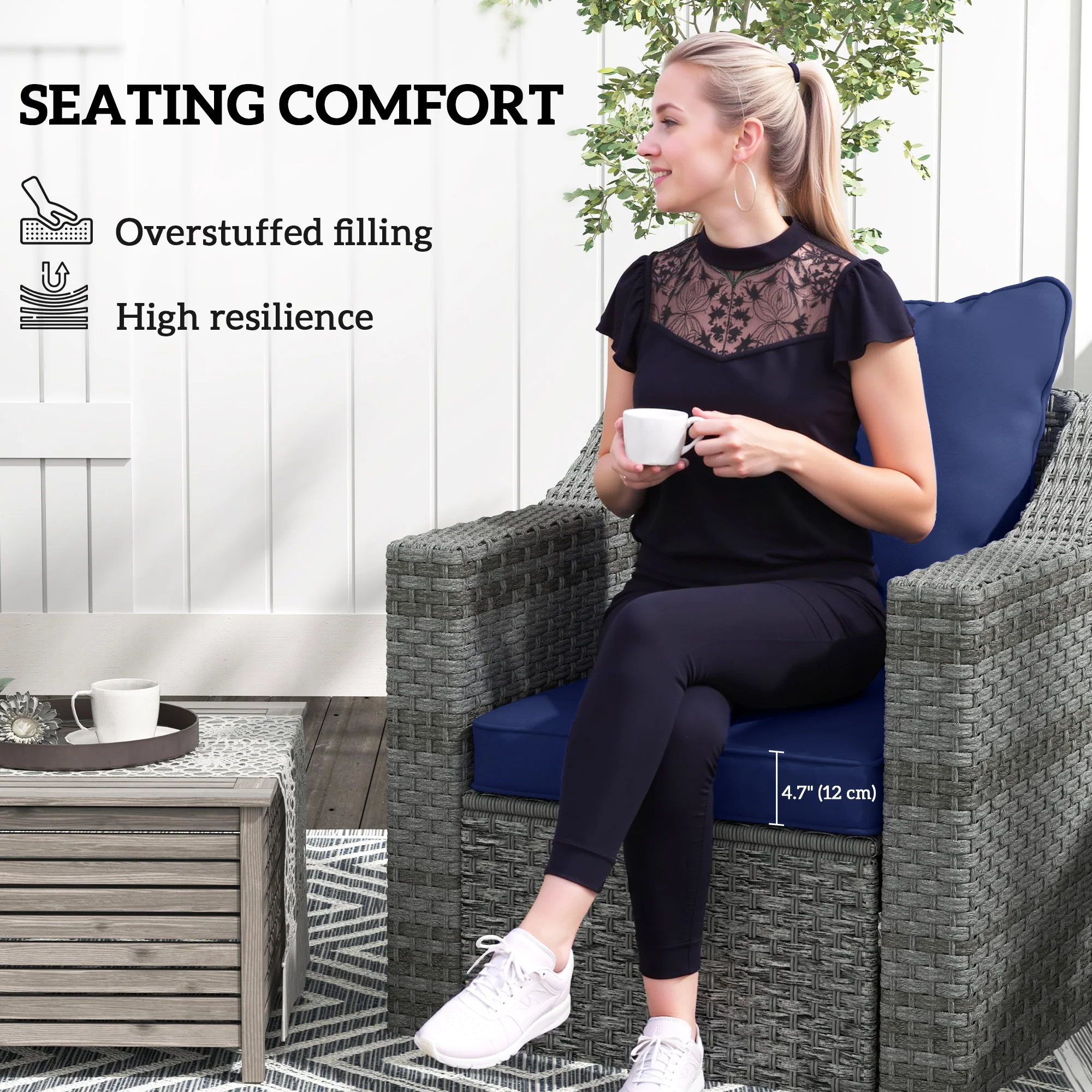 4-Piece Seat Cushion Back Pillows Replacement, Outdoor Patio Chair Cushions Set, Dark Blue - Image 8