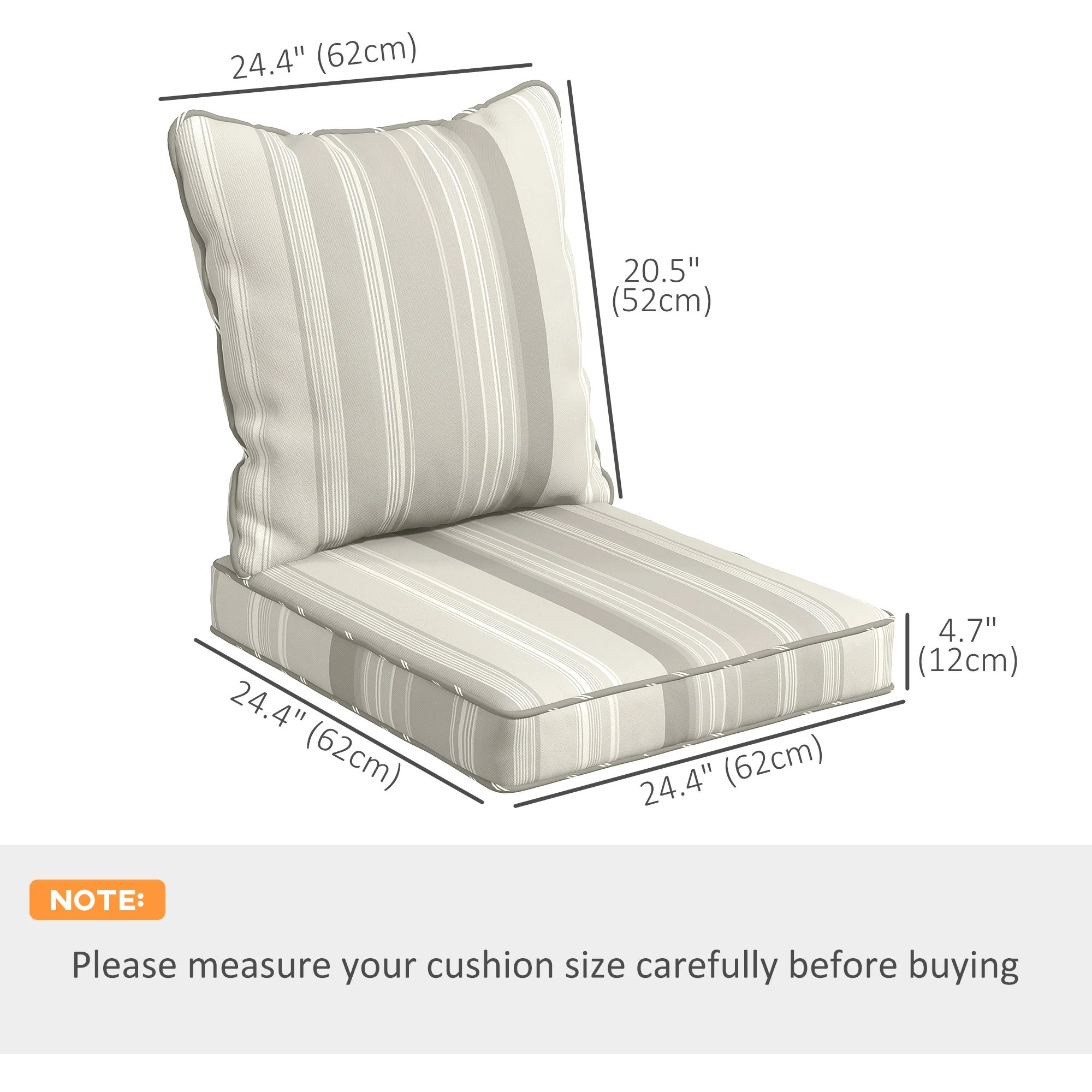 4-Piece Seat Cushion Back Pillows Replacement, Outdoor Patio Chair Cushions Set, Grey - Image 5