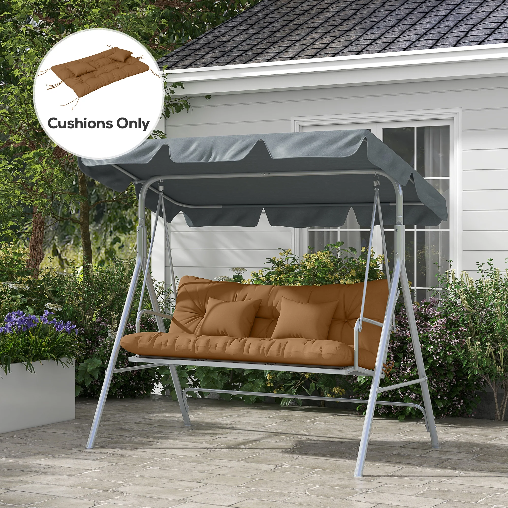 4-Piece Back & Seat Cushion Pillows Replacement, Patio Chair Cushions Set with Ties, Tan - Image 3