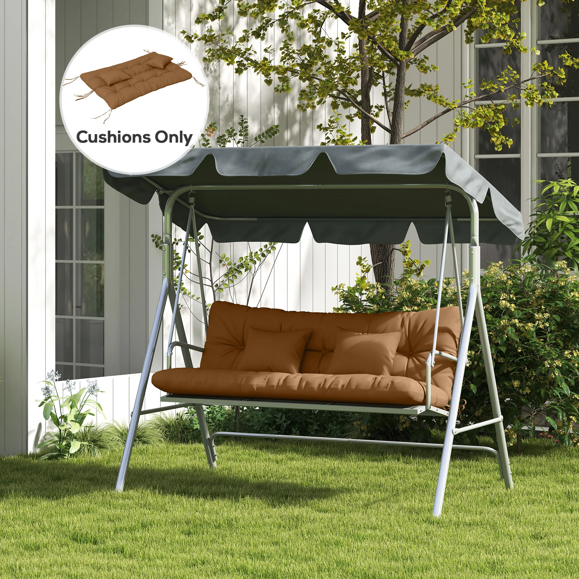 4-Piece Back & Seat Cushion Pillows Replacement, Patio Chair Cushions Set with Ties, Tan - Image 4