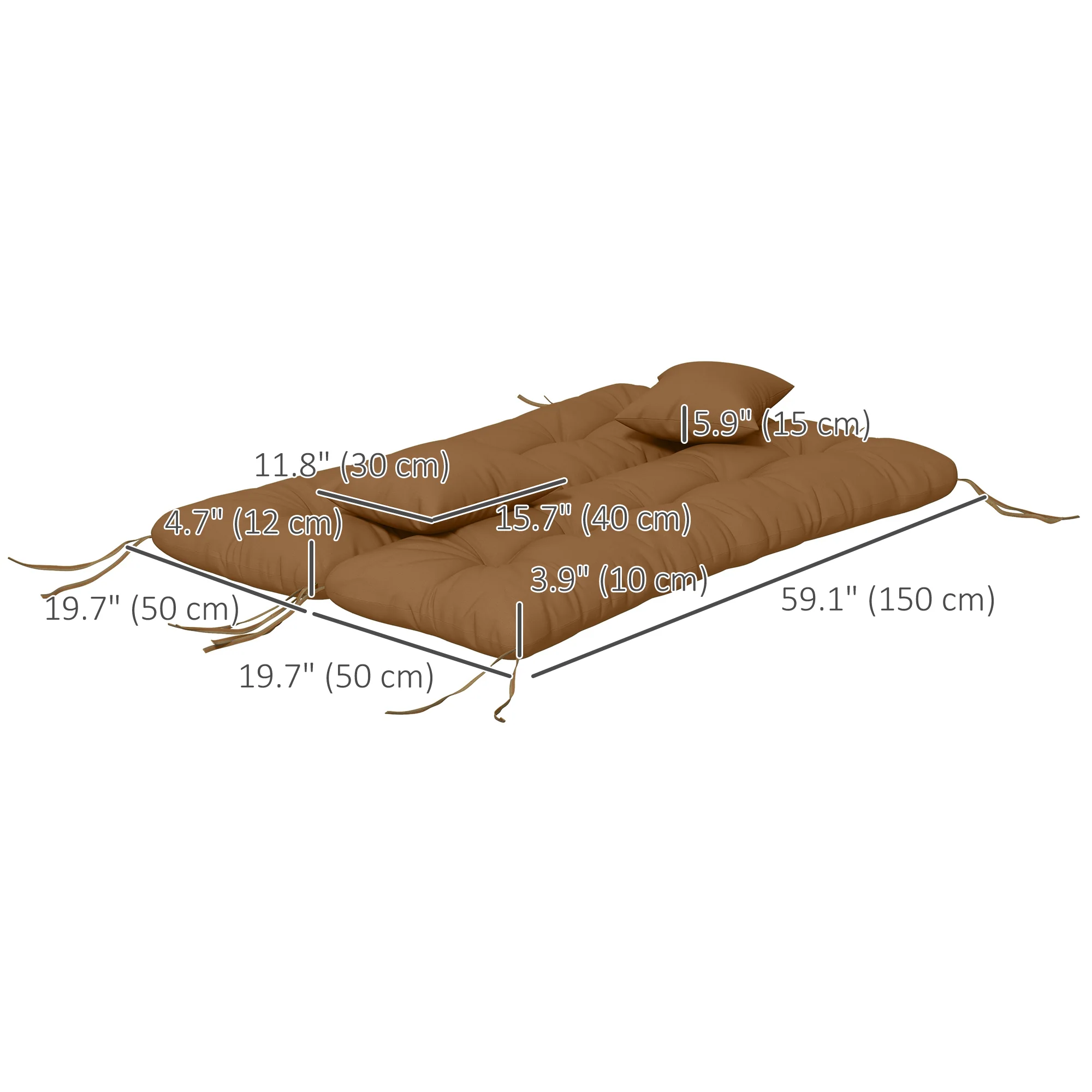 4-Piece Back & Seat Cushion Pillows Replacement, Patio Chair Cushions Set with Ties, Tan - Image 5