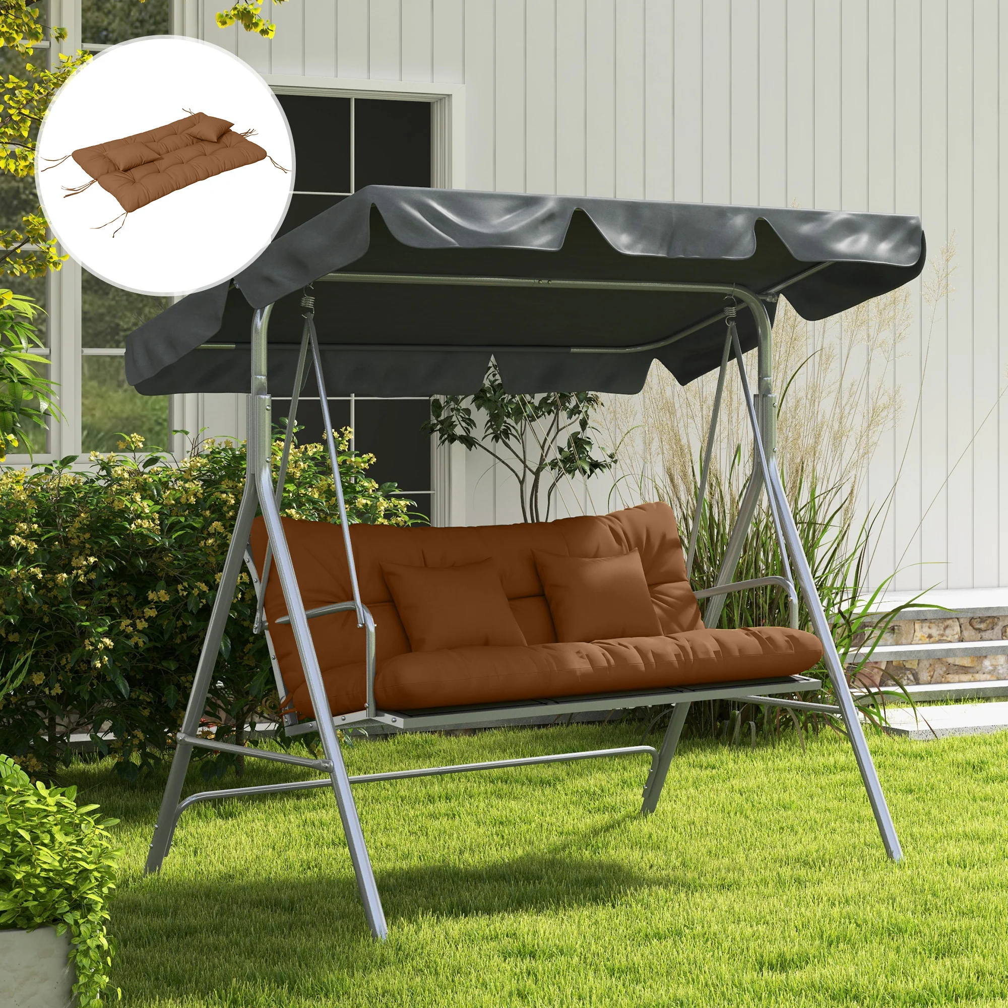 4-Piece Back & Seat Cushion Pillows Replacement, Patio Chair Cushions Set with Ties, Tan - Image 9