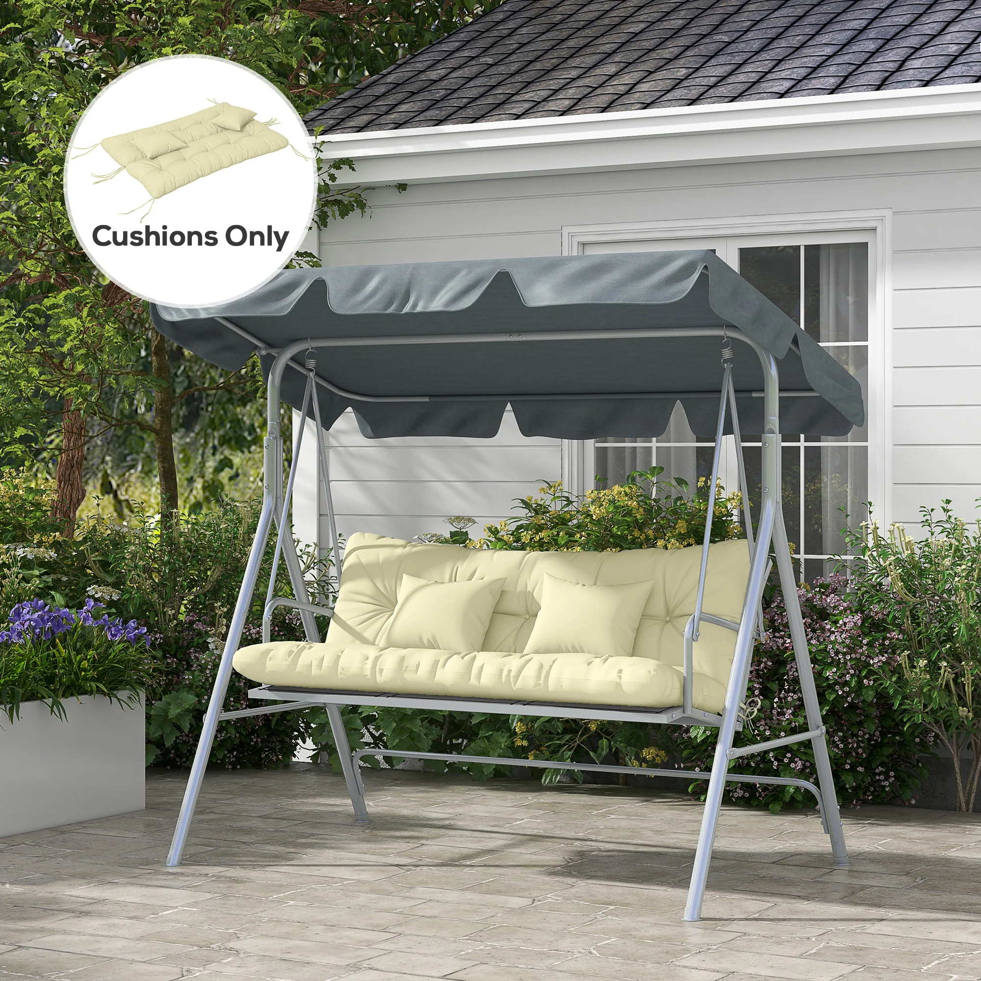4-Piece Back & Seat Cushion Pillows Replacement, Patio Chair Cushions Set with Ties, Cream White - Image 3