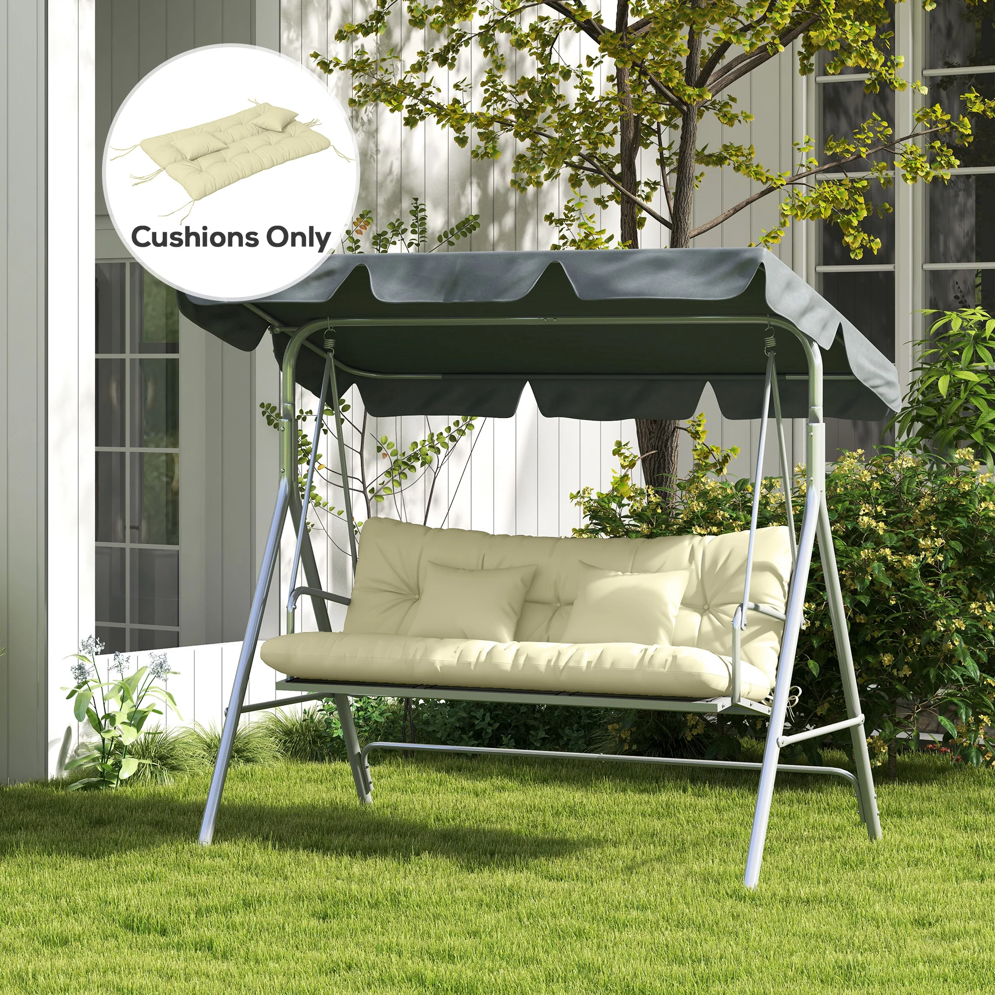 4-Piece Back & Seat Cushion Pillows Replacement, Patio Chair Cushions Set with Ties, Cream White - Image 4