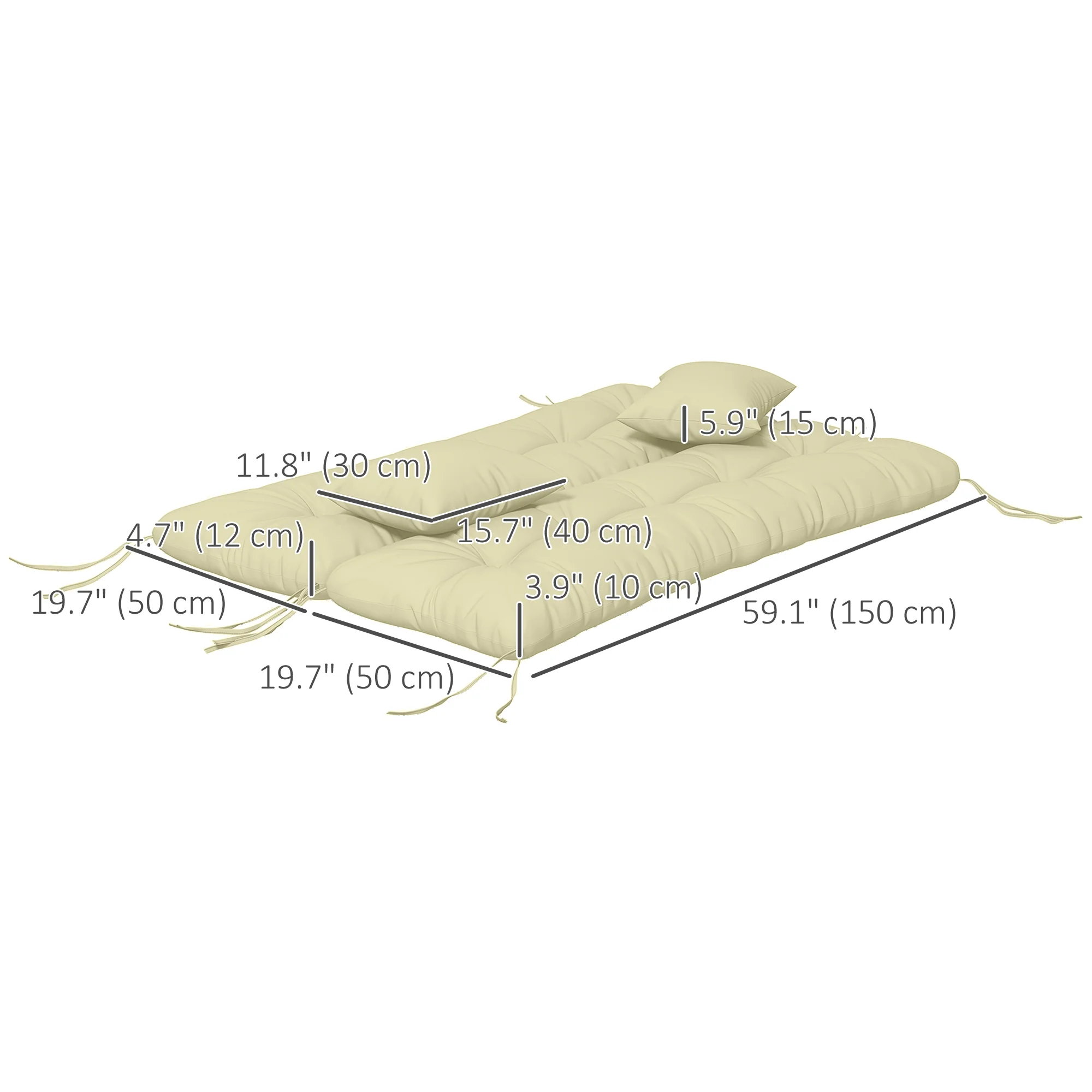 4-Piece Back & Seat Cushion Pillows Replacement, Patio Chair Cushions Set with Ties, Cream White - Image 5