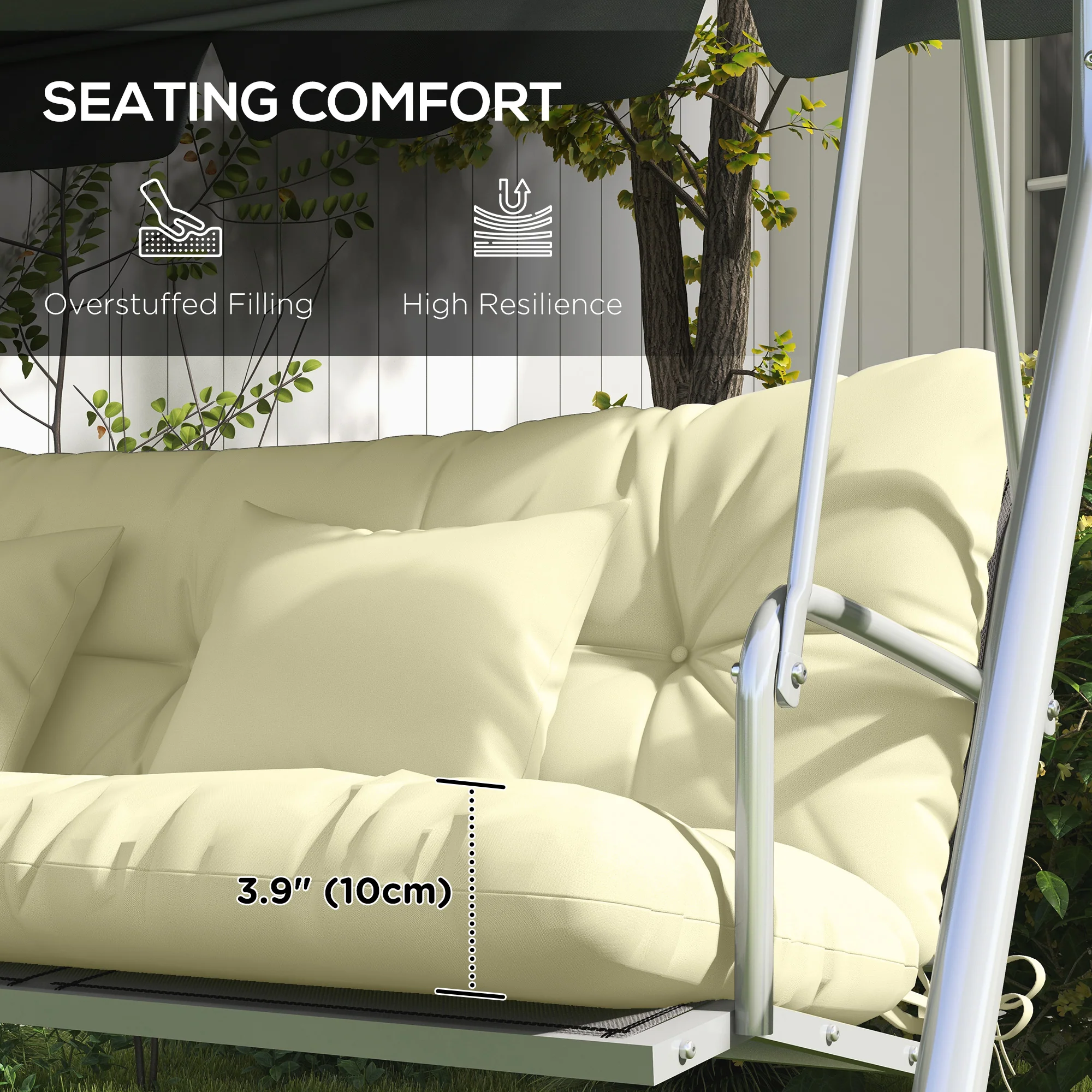 4-Piece Back & Seat Cushion Pillows Replacement, Patio Chair Cushions Set with Ties, Cream White - Image 8