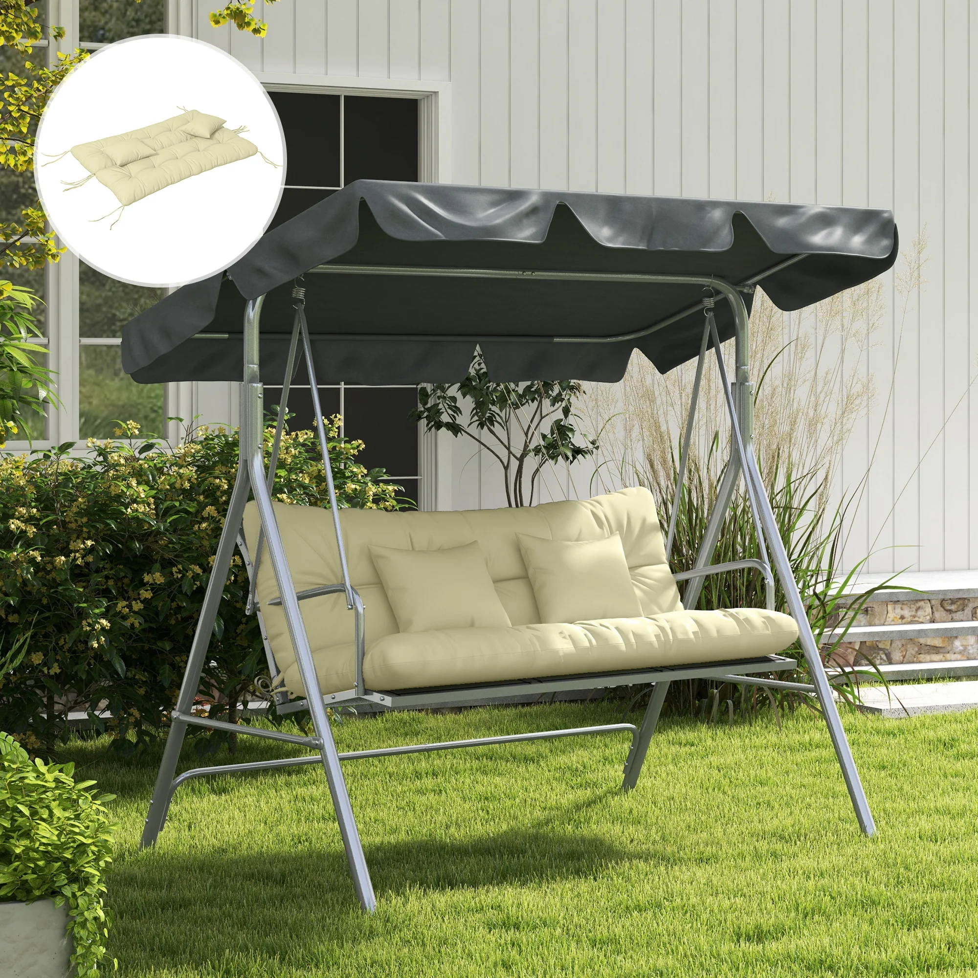 4-Piece Back & Seat Cushion Pillows Replacement, Patio Chair Cushions Set with Ties, Cream White - Image 9