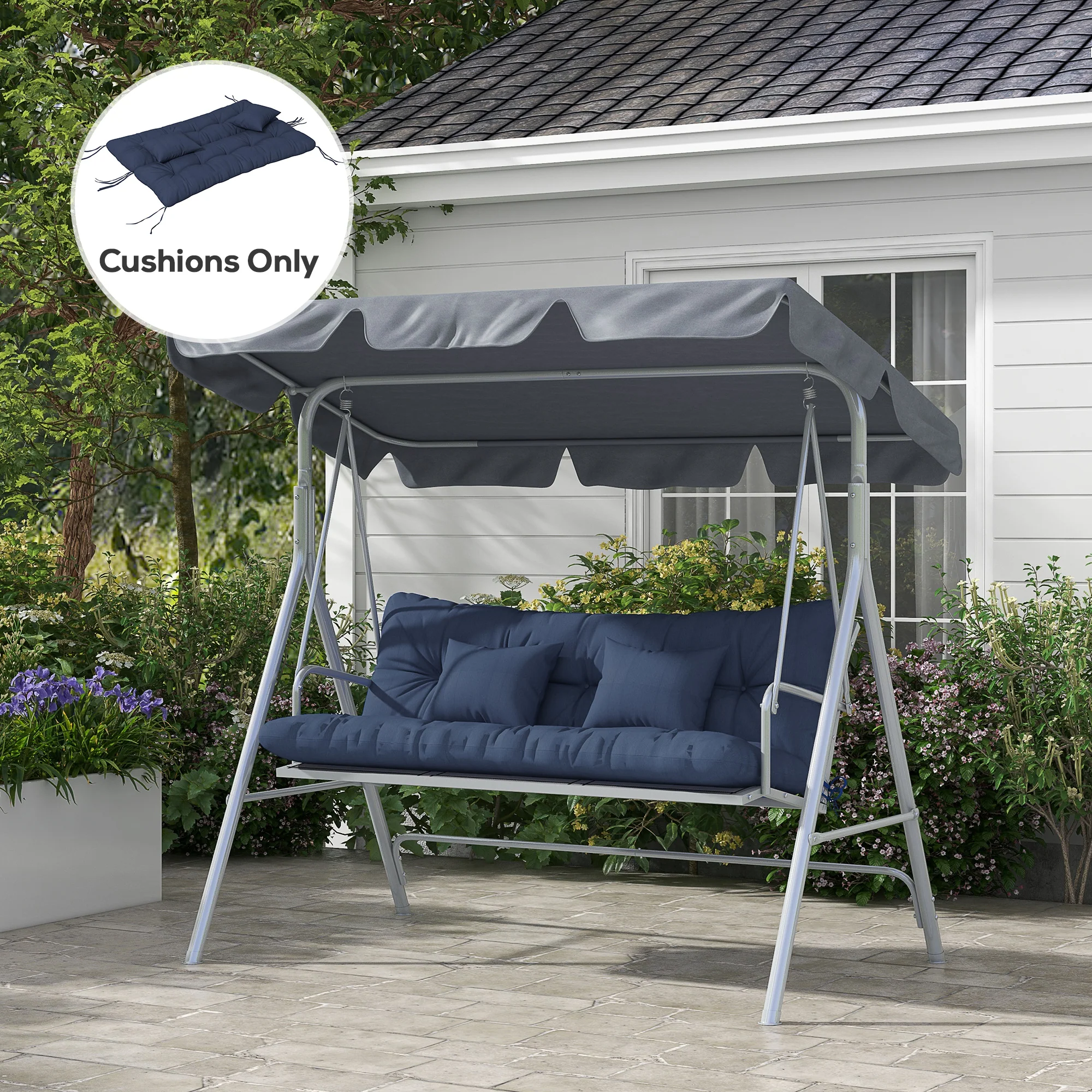 4-Piece Back & Seat Cushion Pillows Replacement, Patio Chair Cushions Set with Ties, Navy Blue - Image 3