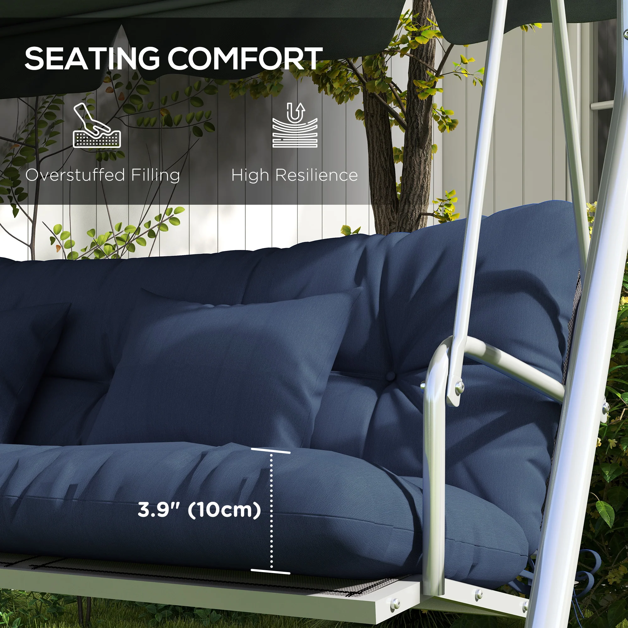 4-Piece Back & Seat Cushion Pillows Replacement, Patio Chair Cushions Set with Ties, Navy Blue - Image 8